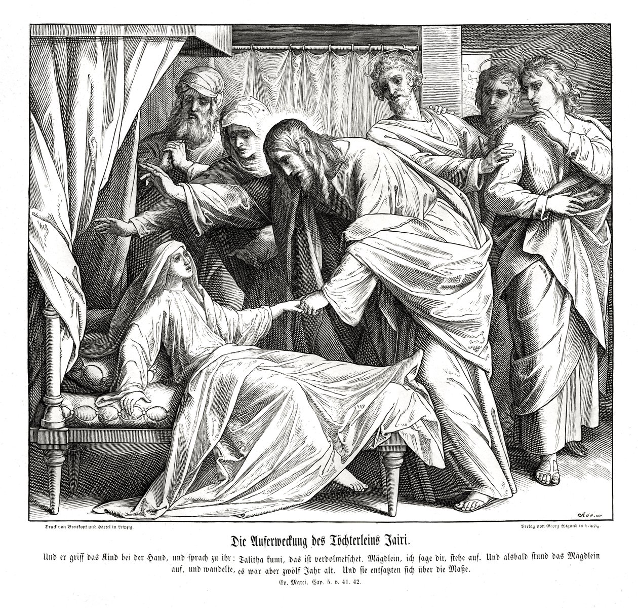 Jesús despierta a la niña, Evangelio de Marcos de Julius Schnorr von Carolsfeld