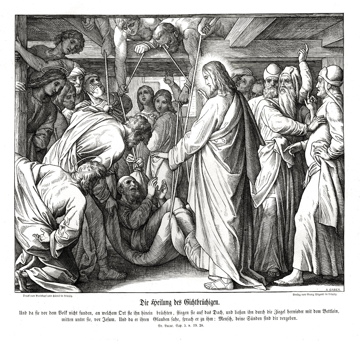 Jesús sana al hombre paralítico, Evangelio de Lucas de Julius Schnorr von Carolsfeld