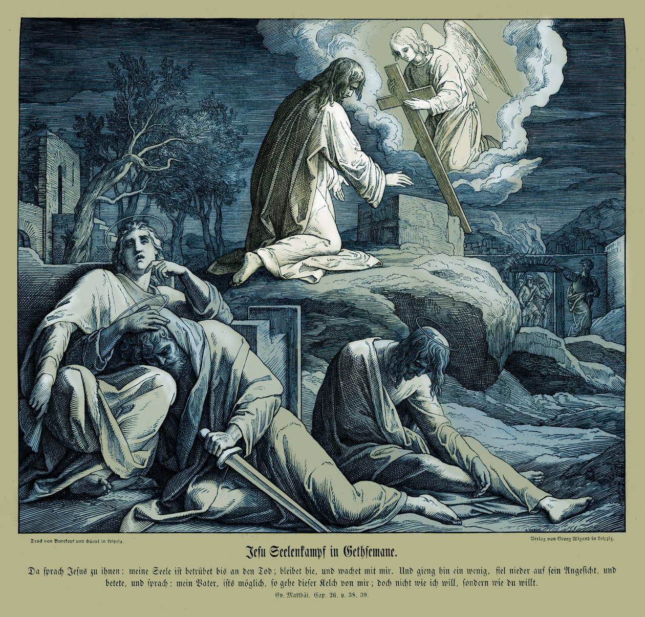 Jesús en el Jardín de Getsemaní, Evangelio de Mateo de Julius Schnorr von Carolsfeld