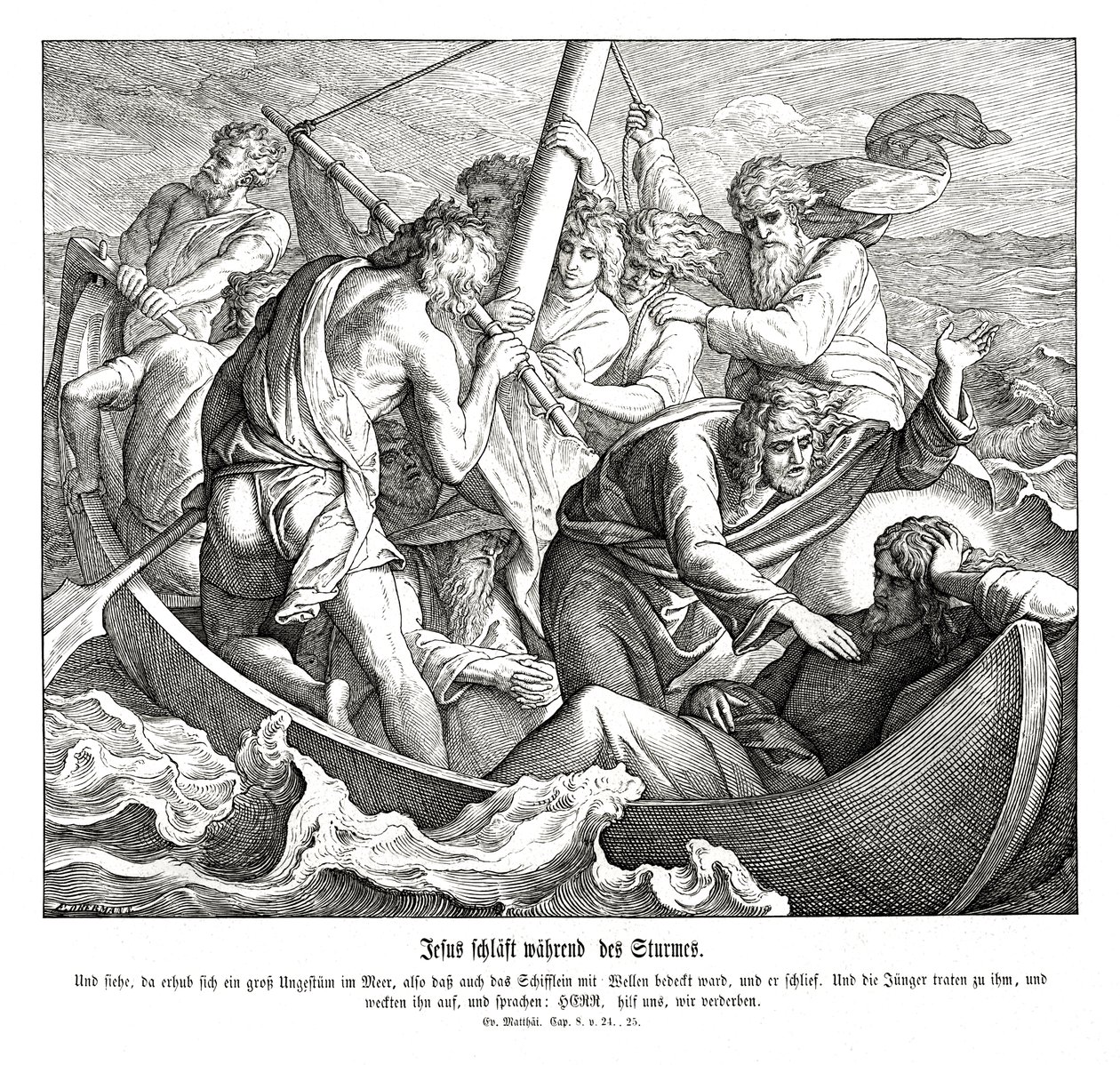 Jesús duerme durante la tormenta, Evangelio de Mateo de Julius Schnorr von Carolsfeld