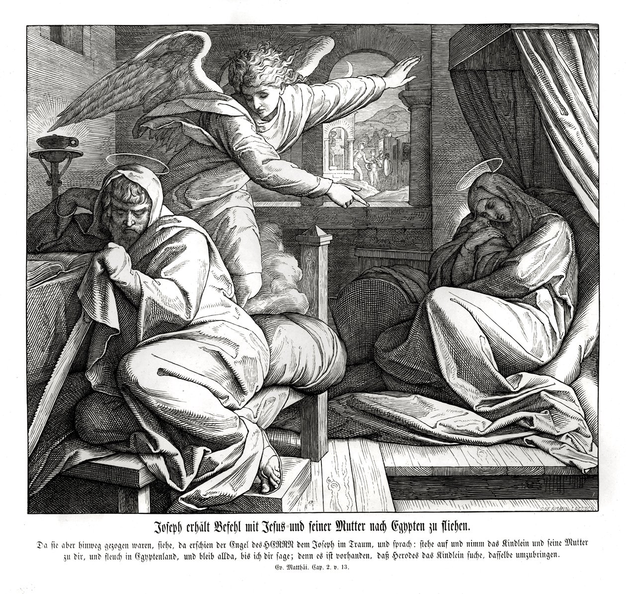 José es advertido para huir a Egipto, Evangelio de Mateo de Julius Schnorr von Carolsfeld