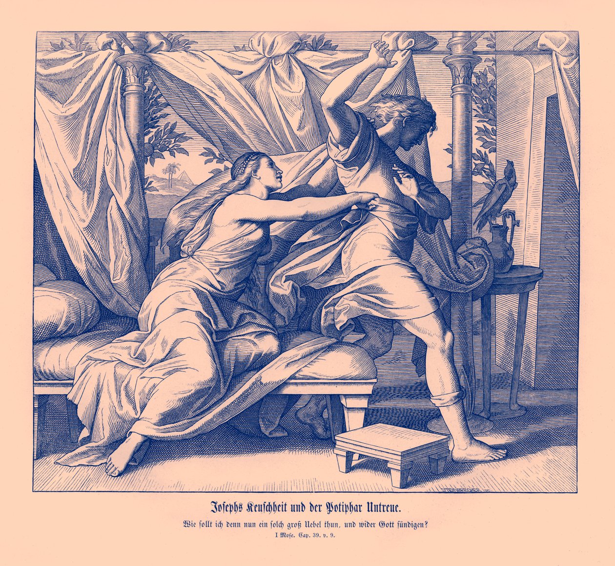 José se niega a acostarse con la esposa de Potifar, Génesis de Julius Schnorr von Carolsfeld