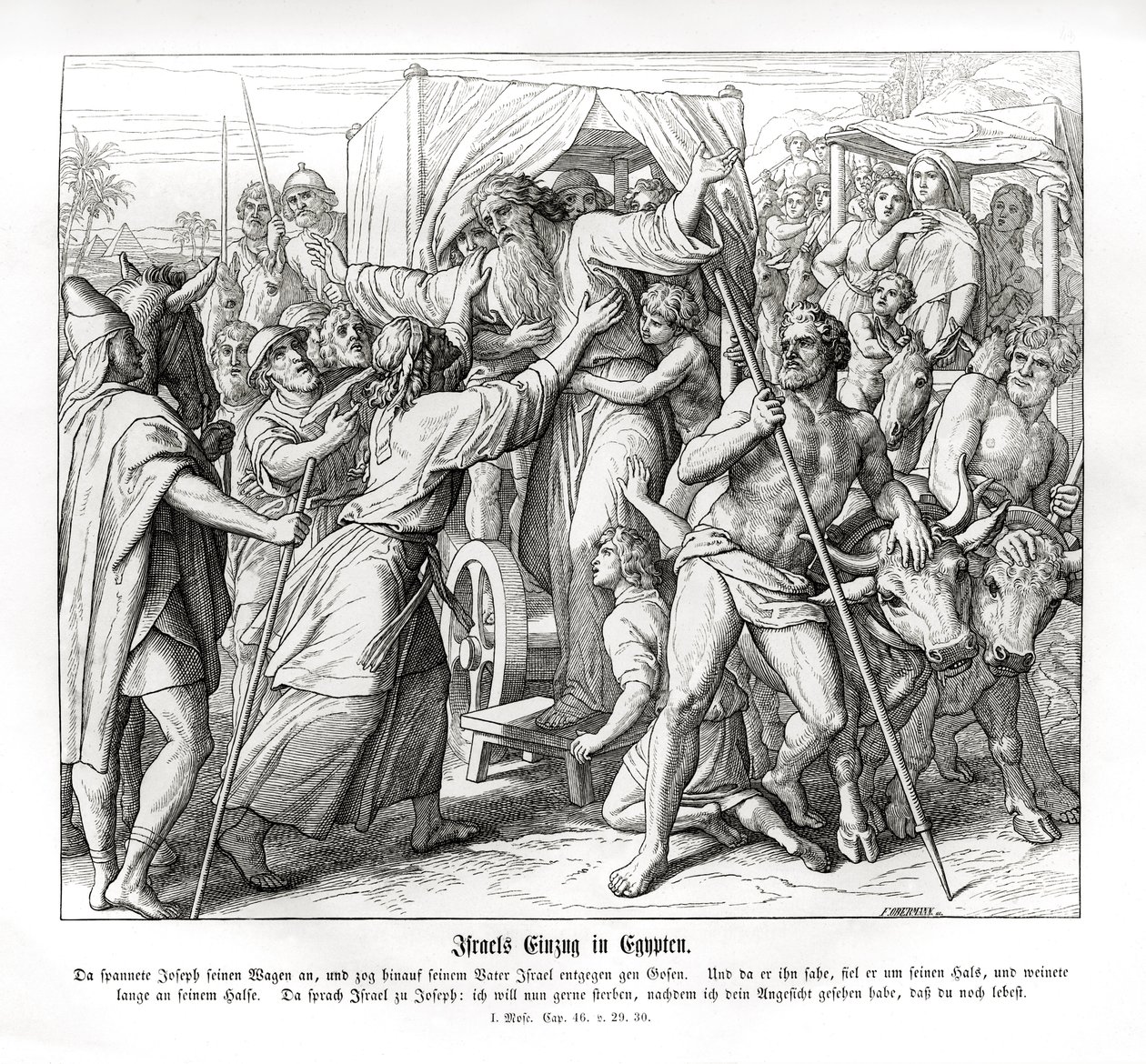 El padre de José llega a Egipto, Génesis de Julius Schnorr von Carolsfeld