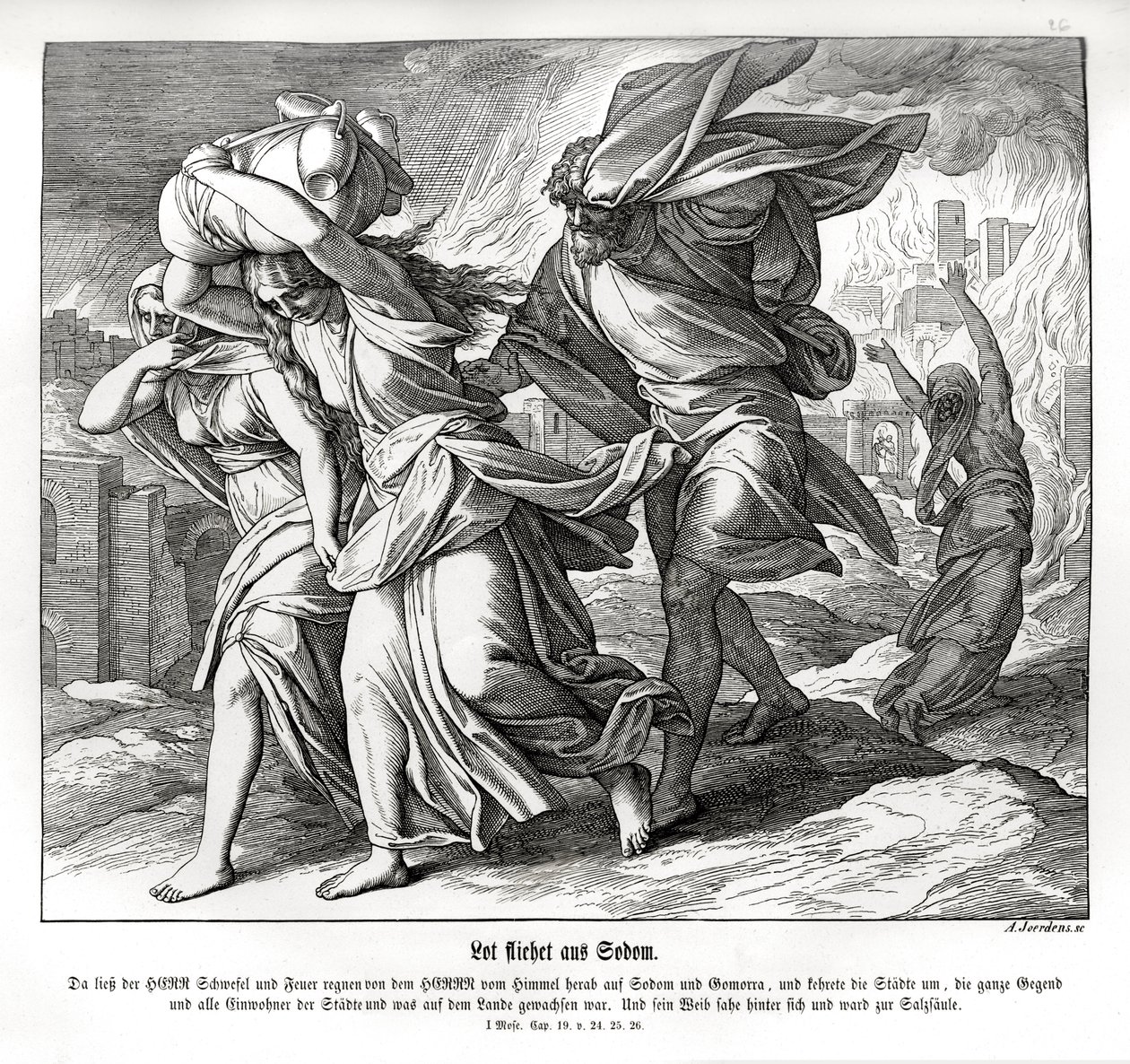 Lot y su familia huyen de Sodoma, Génesis de Julius Schnorr von Carolsfeld