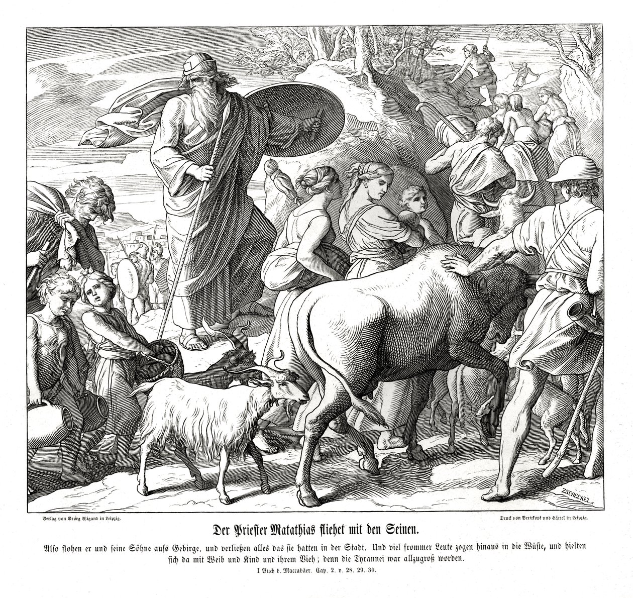 Matatías y sus hijos huyen de la ciudad de Julius Schnorr von Carolsfeld