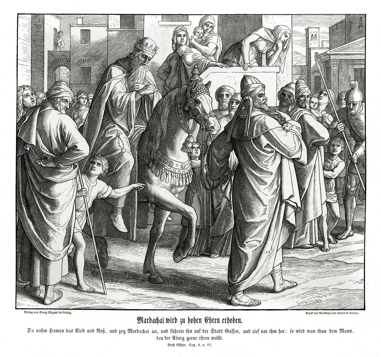 Mardoqueo es honrado por el rey, Ester de Julius Schnorr von Carolsfeld
