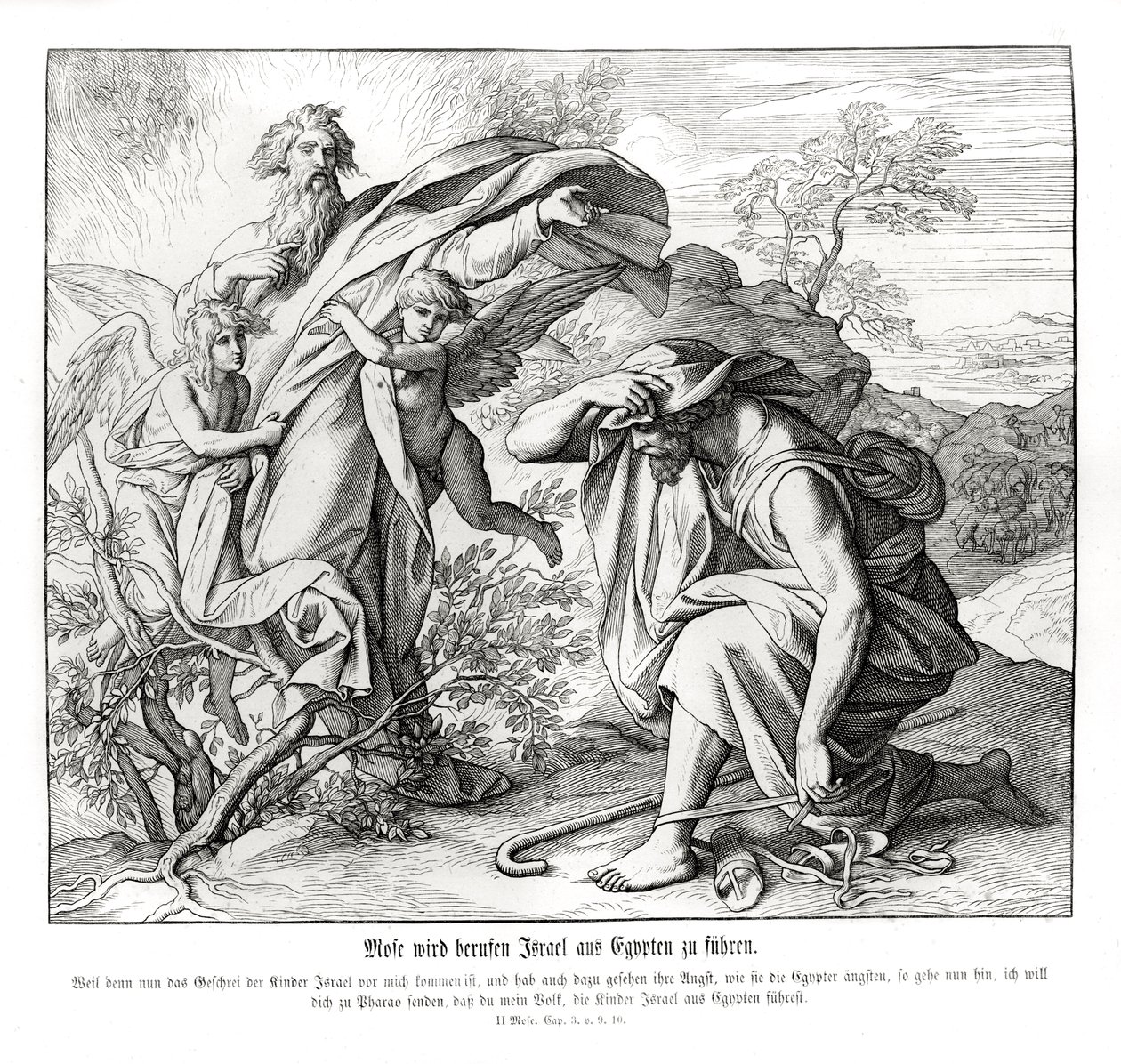 Moisés y la zarza ardiente, Éxodo de Julius Schnorr von Carolsfeld