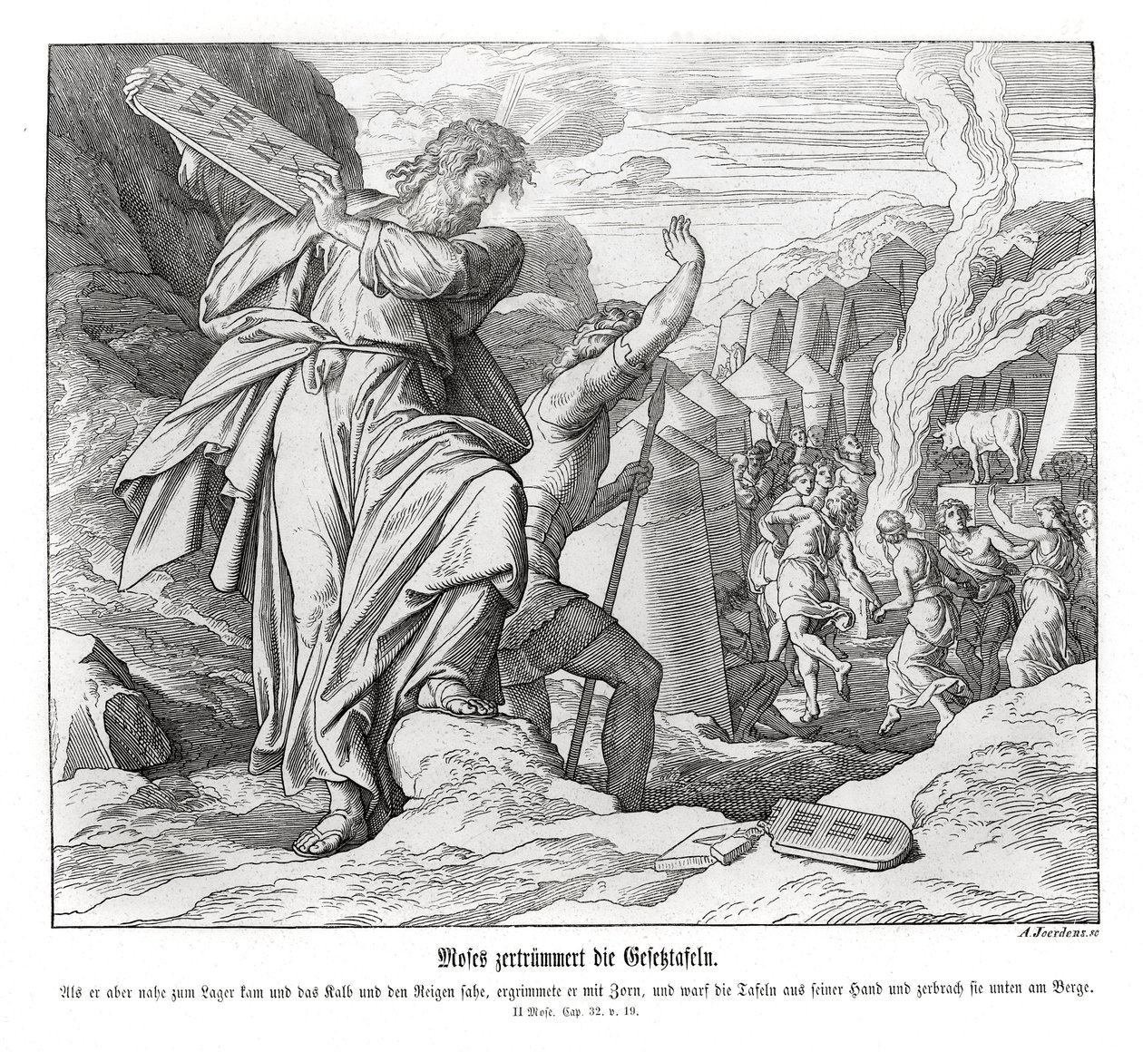 Moisés rompe las tablas de los mandamientos, Éxodo de Julius Schnorr von Carolsfeld