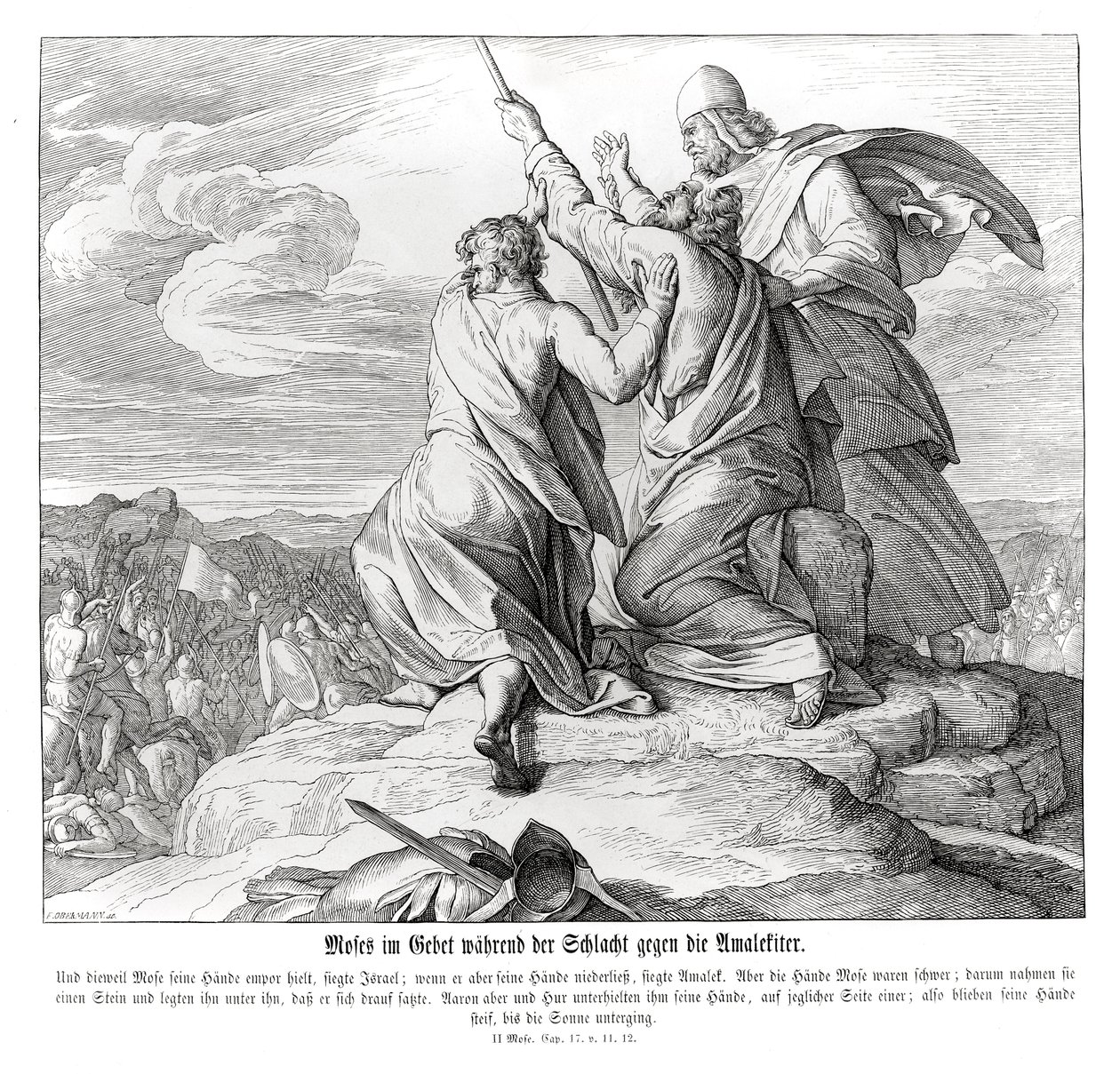 Moisés ora durante la batalla con Amalec, Éxodo de Julius Schnorr von Carolsfeld