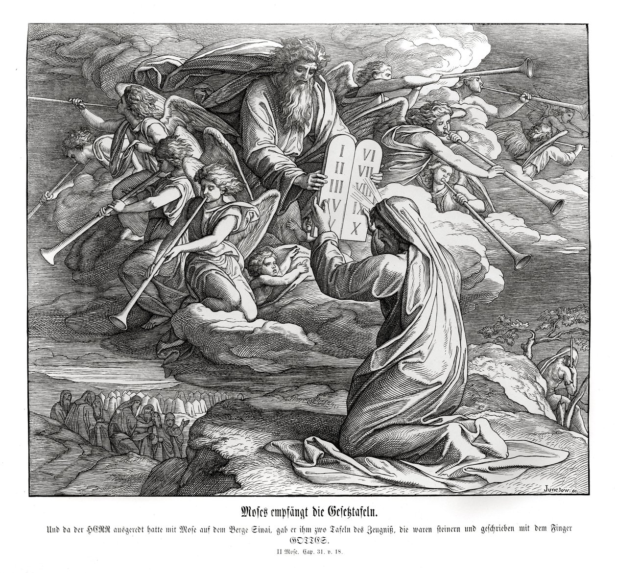 Moisés recibe los mandamientos, Éxodo de Julius Schnorr von Carolsfeld