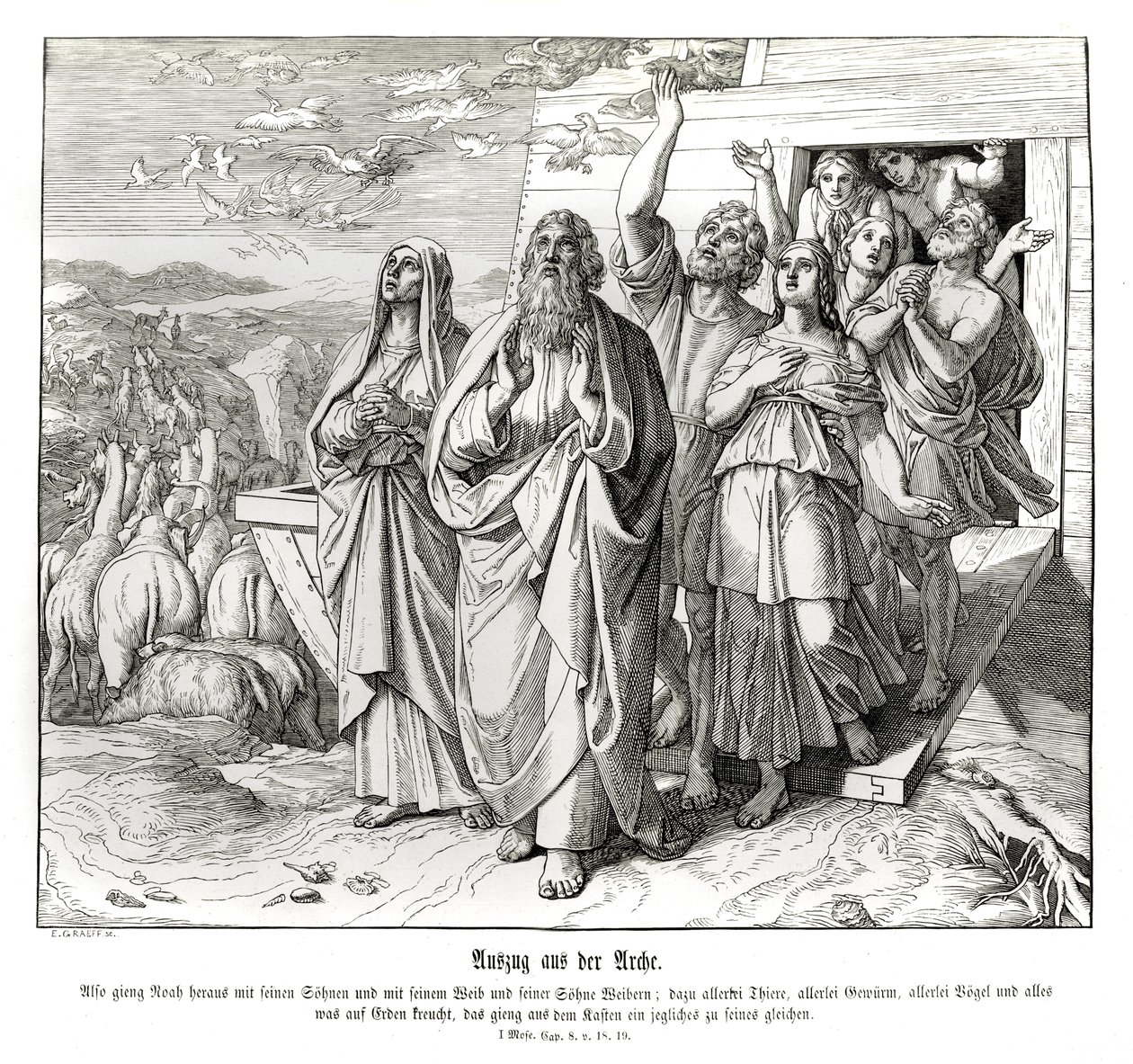 Noé y su familia después del diluvio, Génesis de Julius Schnorr von Carolsfeld