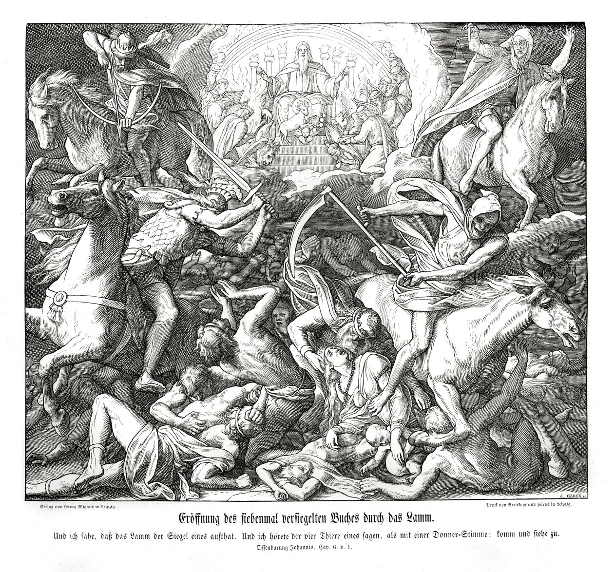 Apertura del primer sello por el Cordero, Apocalipsis de Julius Schnorr von Carolsfeld