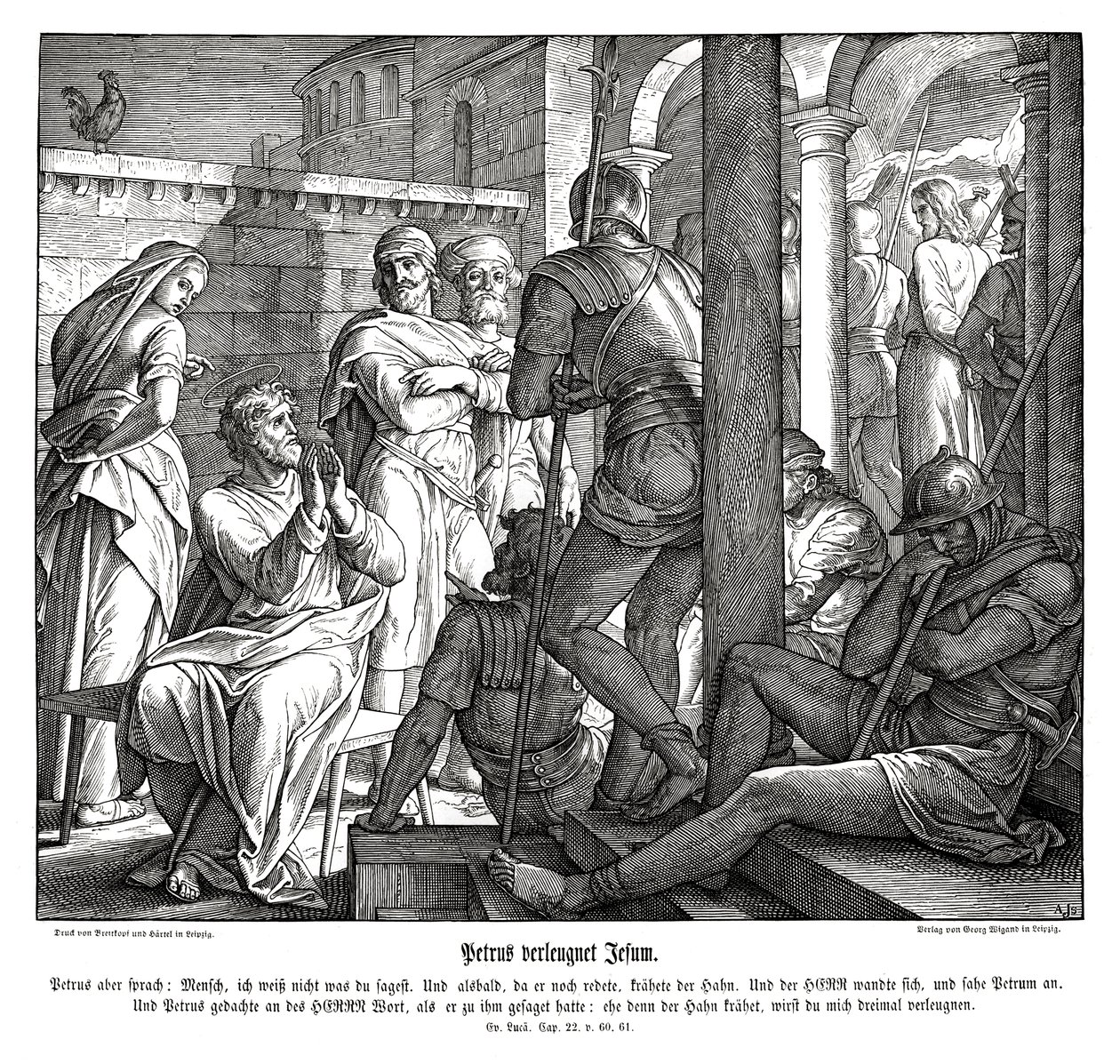Pedro niega a Jesús, Evangelio de Lucas de Julius Schnorr von Carolsfeld