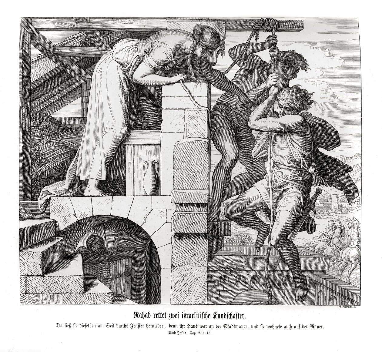 Rahab rescata a dos hombres israelitas, Josué de Julius Schnorr von Carolsfeld