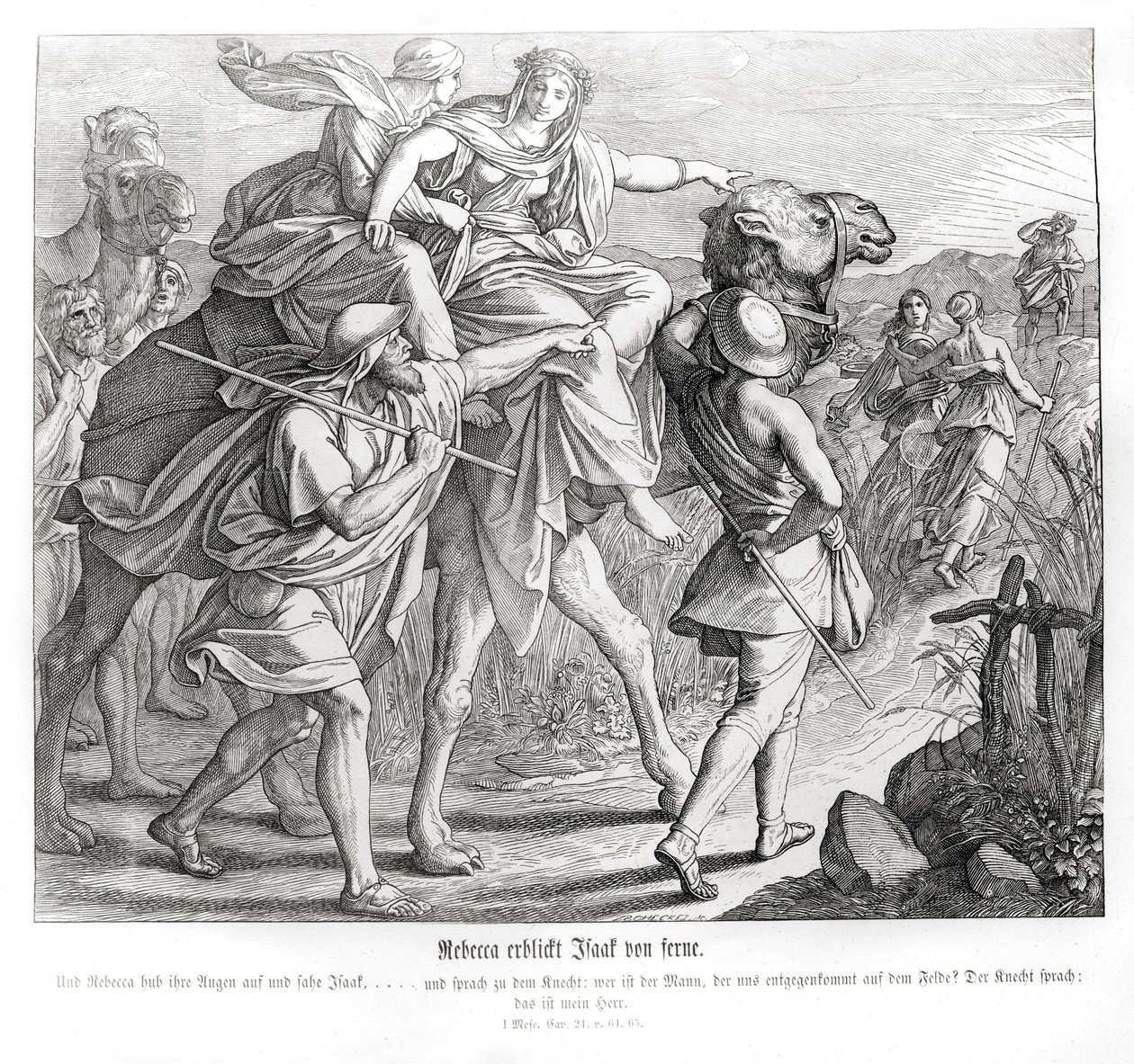 Rebeca ve a Isaac desde lejos, Génesis de Julius Schnorr von Carolsfeld