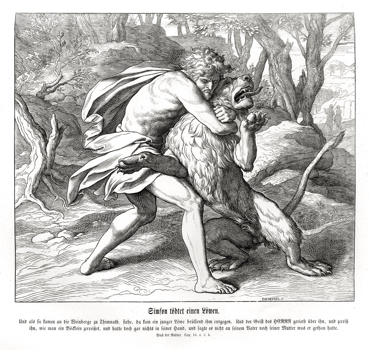 Sansón mata a un león, Jueces de Julius Schnorr von Carolsfeld