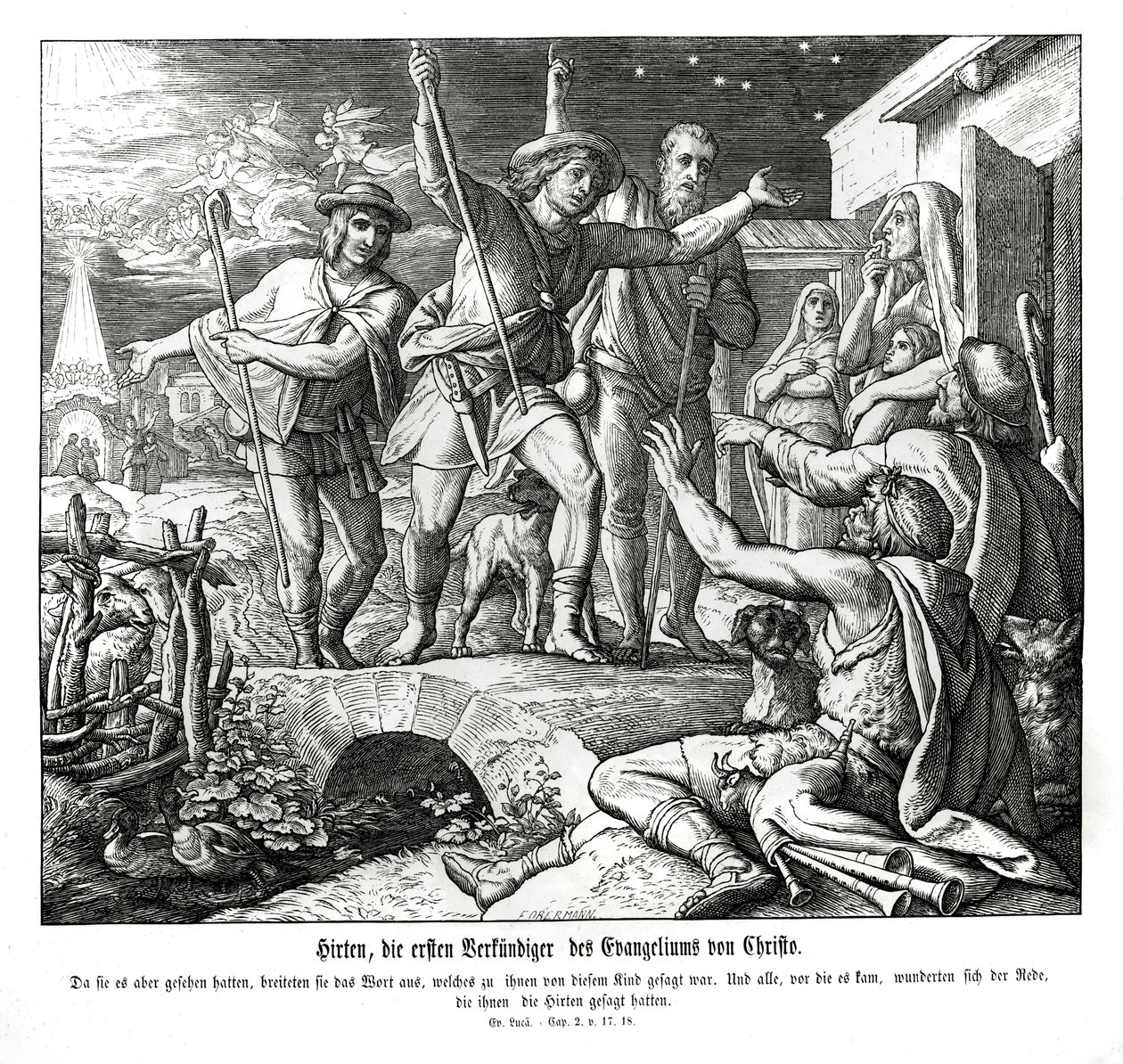 Los pastores difunden el evangelio, Evangelio de Lucas de Julius Schnorr von Carolsfeld