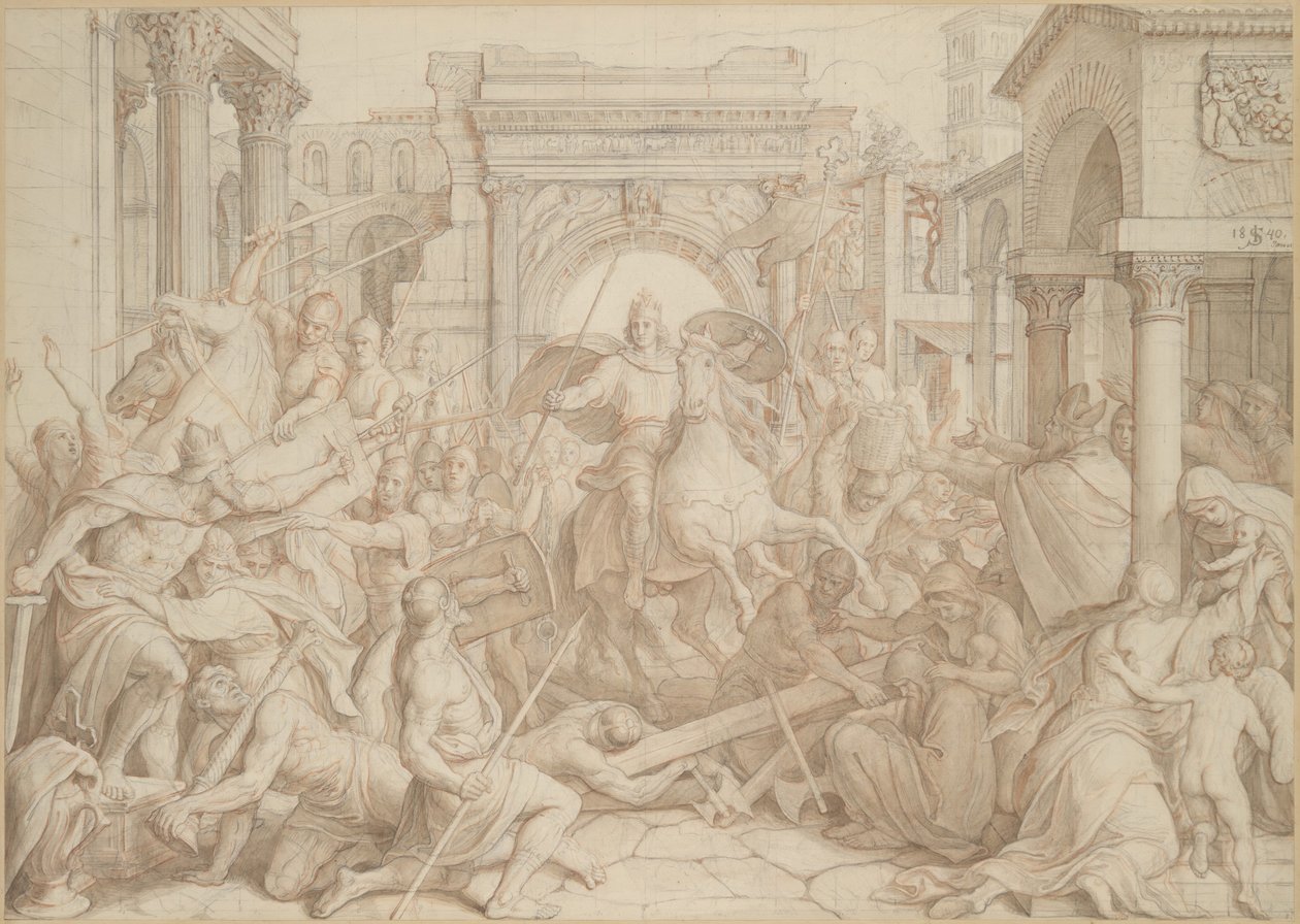 La entrada de Carlomagno en Pavía, 1840 de Julius Schnorr von Carolsfeld