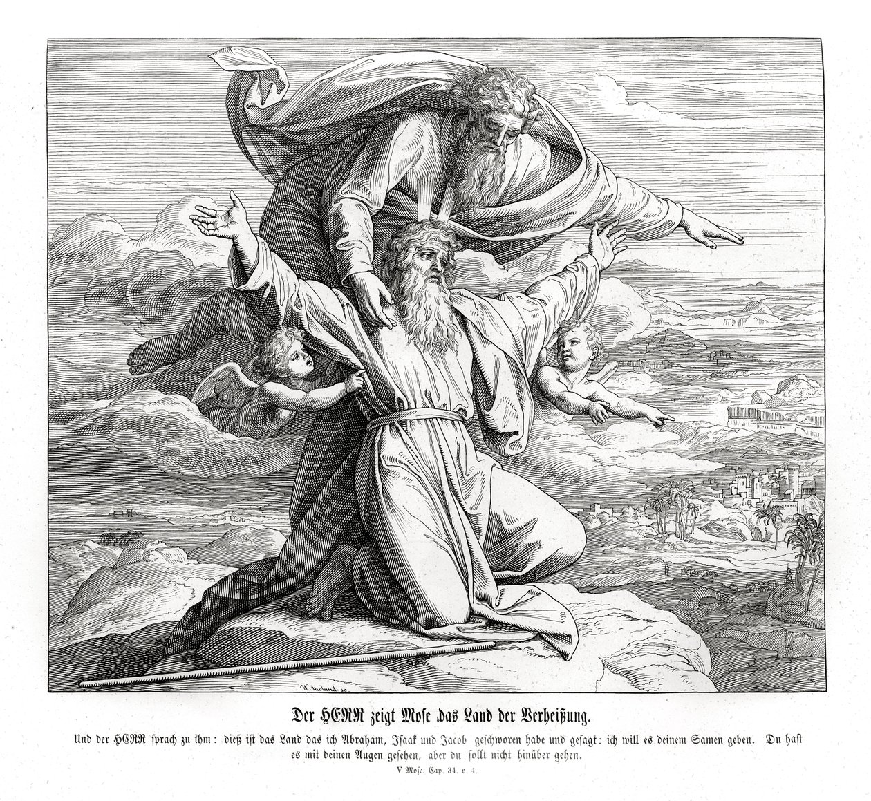 El Señor muestra a Moisés la tierra prometida, Deuteronomio de Julius Schnorr von Carolsfeld