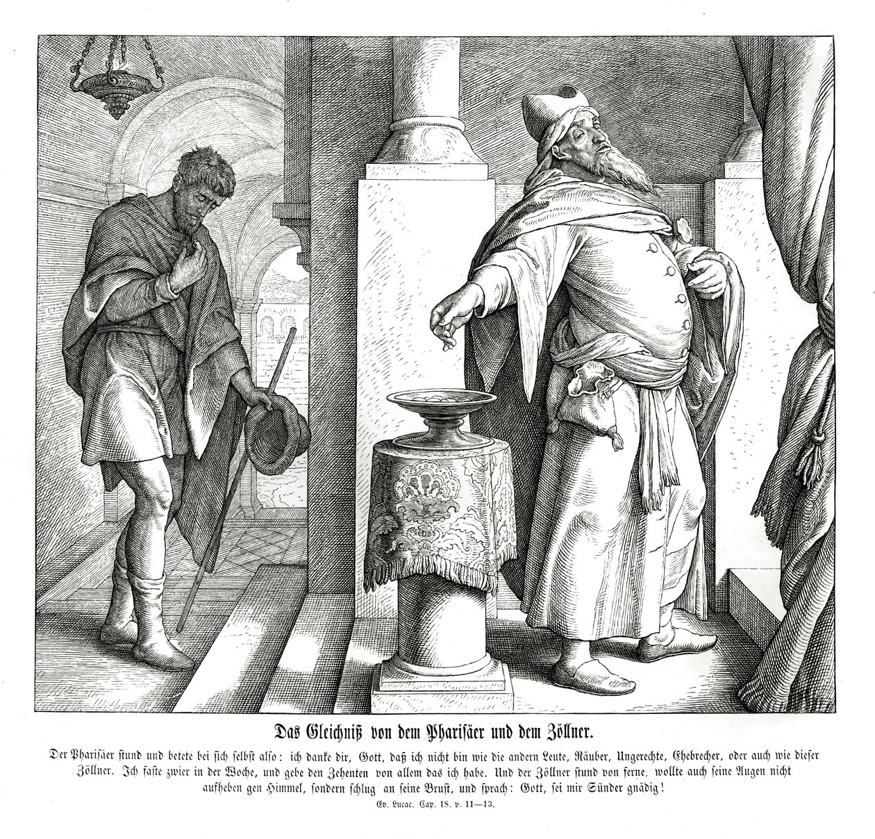El fariseo y el publicano, Evangelio de Lucas de Julius Schnorr von Carolsfeld