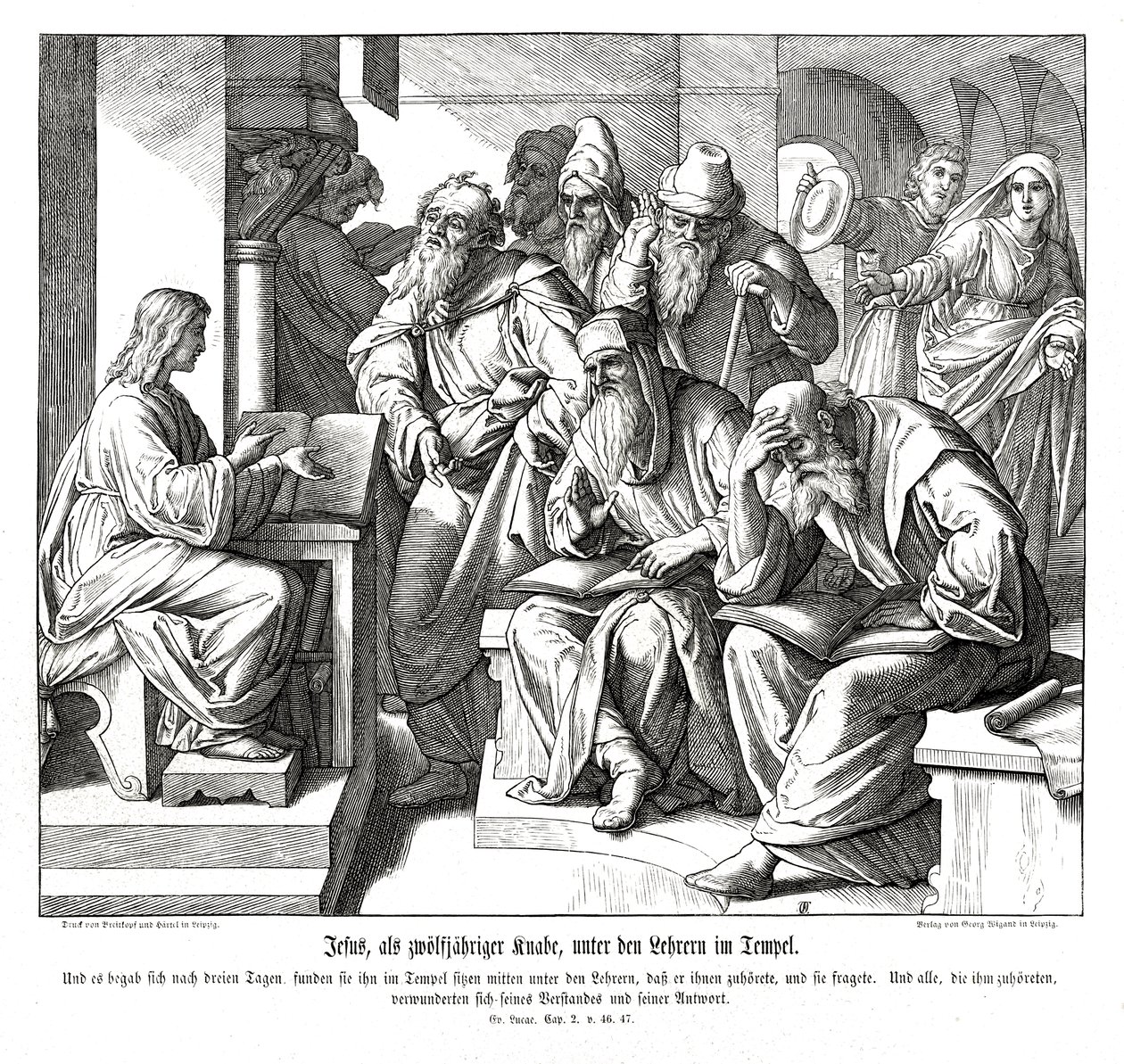 El niño Jesús en el templo, Evangelio de Lucas de Julius Schnorr von Carolsfeld