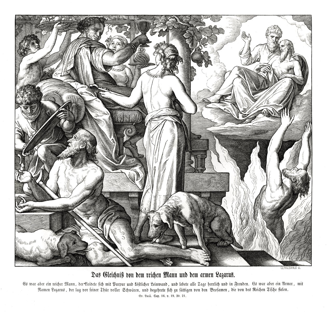 El hombre rico y el mendigo Lázaro, Evangelio de Lucas de Julius Schnorr von Carolsfeld