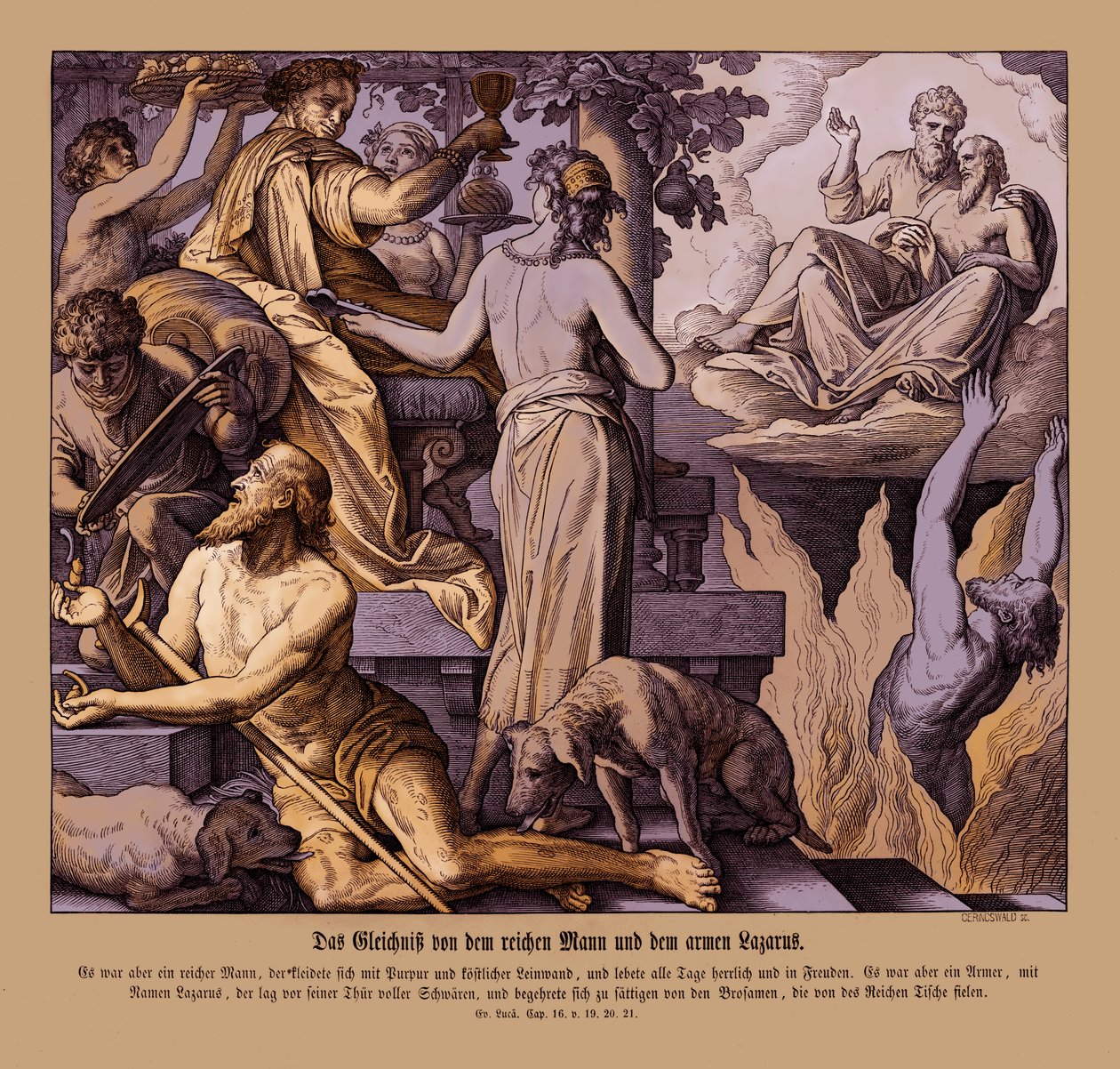 El rico y el mendigo Lázaro, Evangelio de Lucas de Julius Schnorr von Carolsfeld