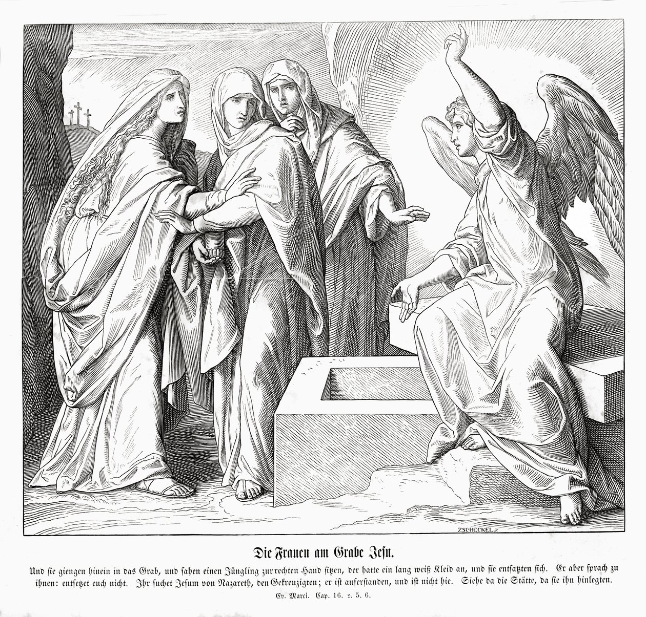 Las mujeres en la tumba de Jesús, Evangelio de Marcos de Julius Schnorr von Carolsfeld