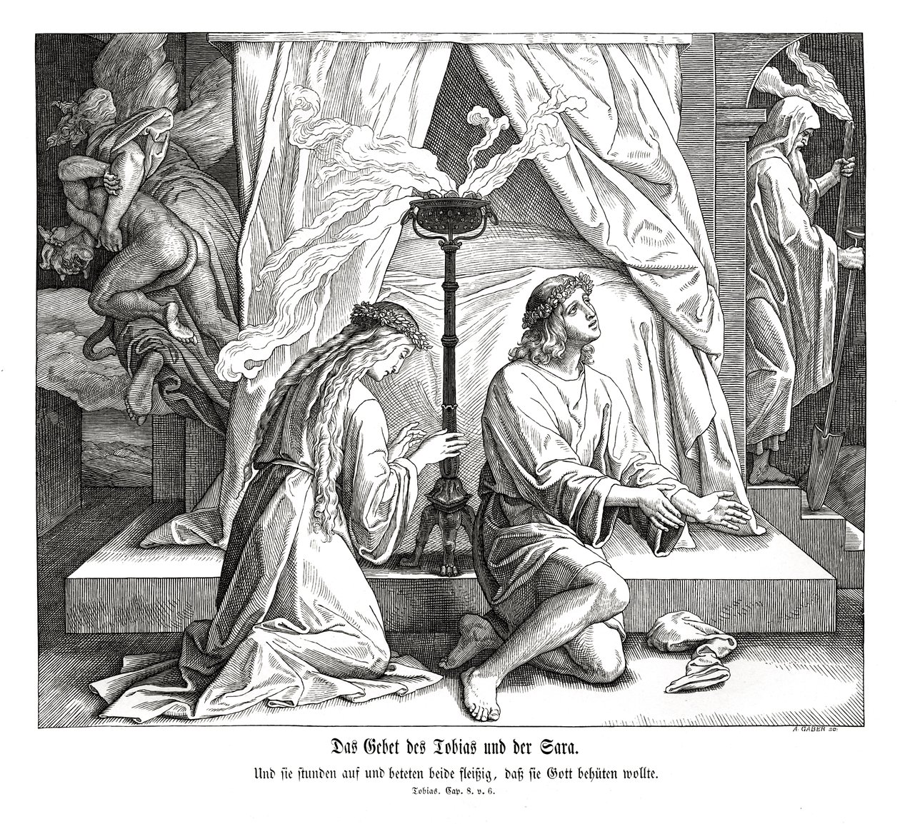 Oración de Tobías y Sara, Libro de Tobit de Julius Schnorr von Carolsfeld