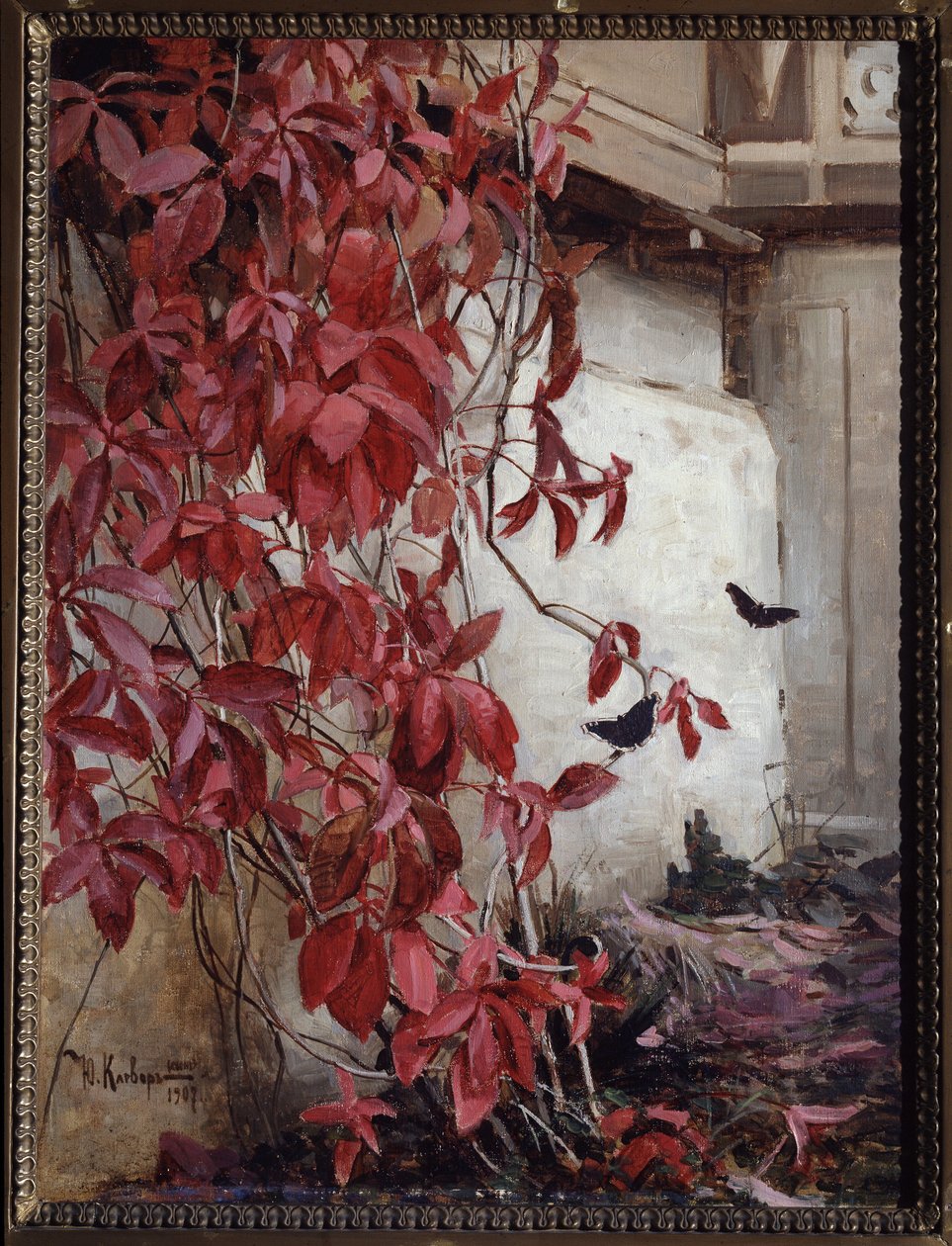 Enredadera de Virginia (Virginia enredadera). Pintura de Juli Julievich (Julius) von Klever (1850-1924), óleo sobre lienzo de Julius Sergius Klever