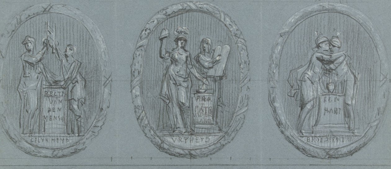 Diseños para tres medallones: Libertad, Igualdad y Fraternidad de Jurriaan Andriessen