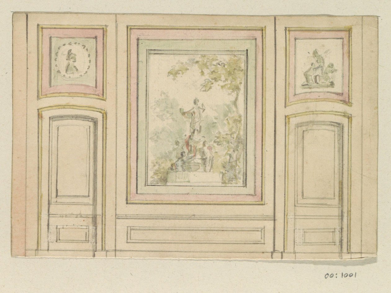 Dibujo de proyecto para una pared de habitación con dos puertas de Jurriaan Andriessen