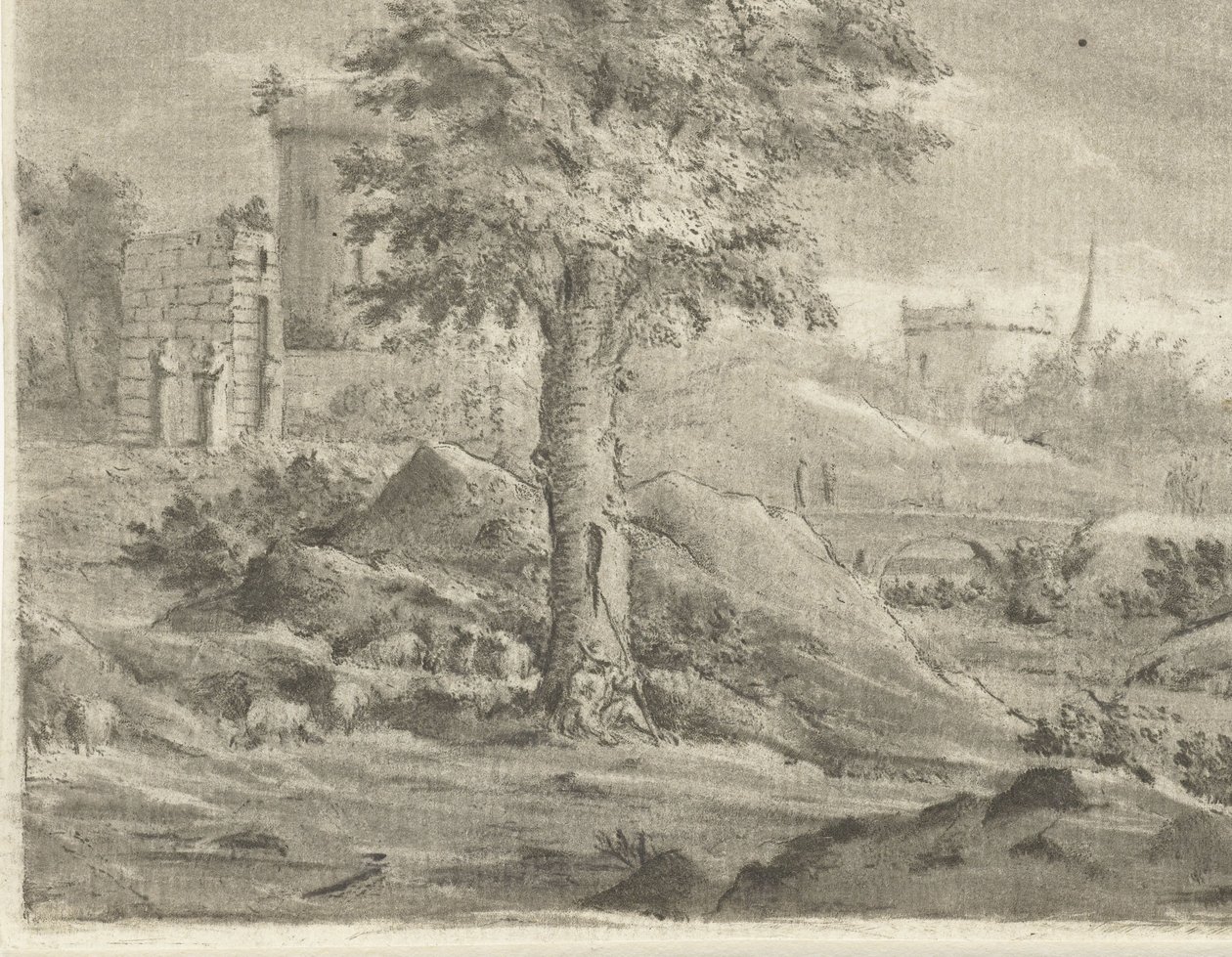 paisaje con pastor y ovejas de Jurriaan Cootwijck