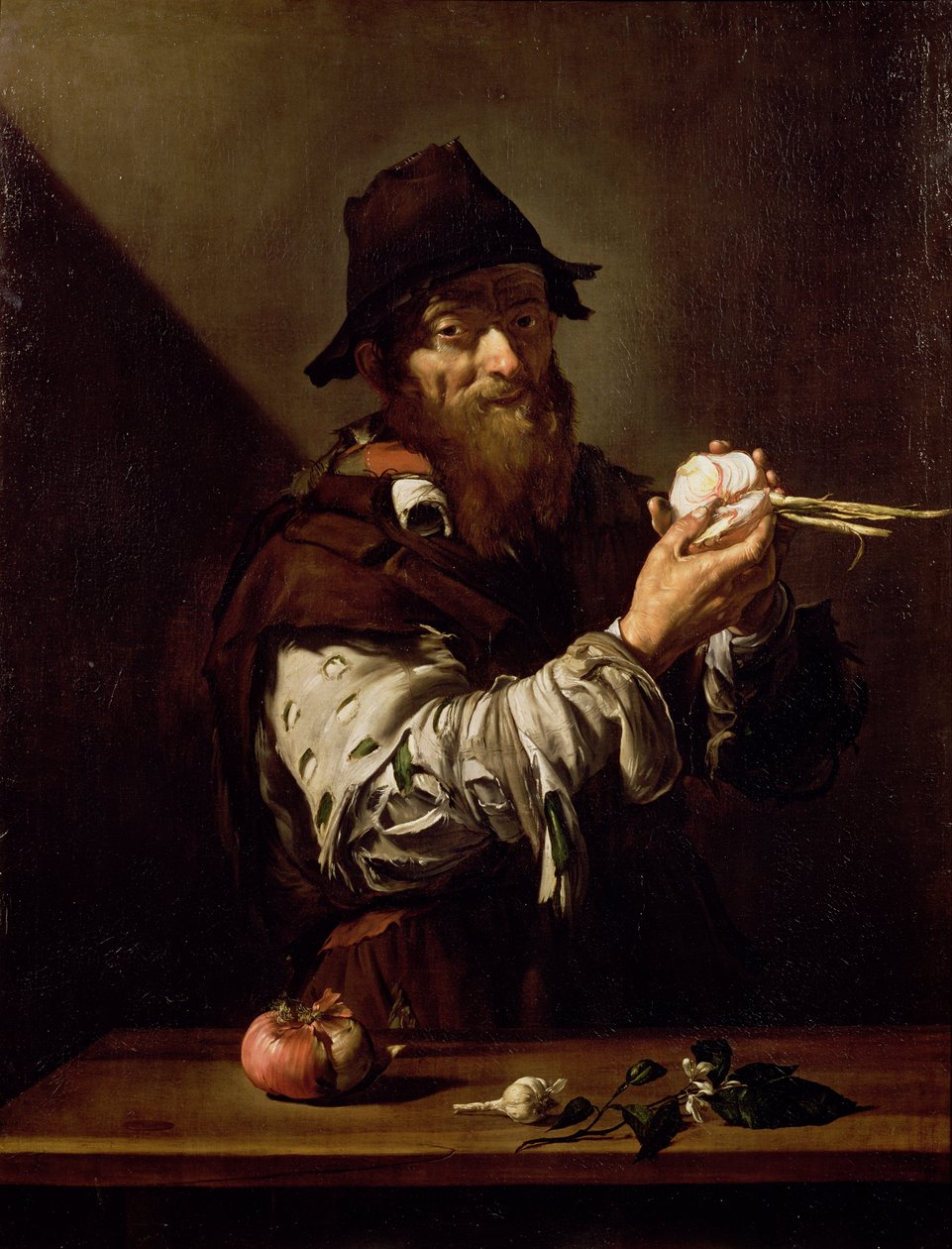 Retrato de un Hombre Viejo con una Cebolla de Jusepe de Ribera