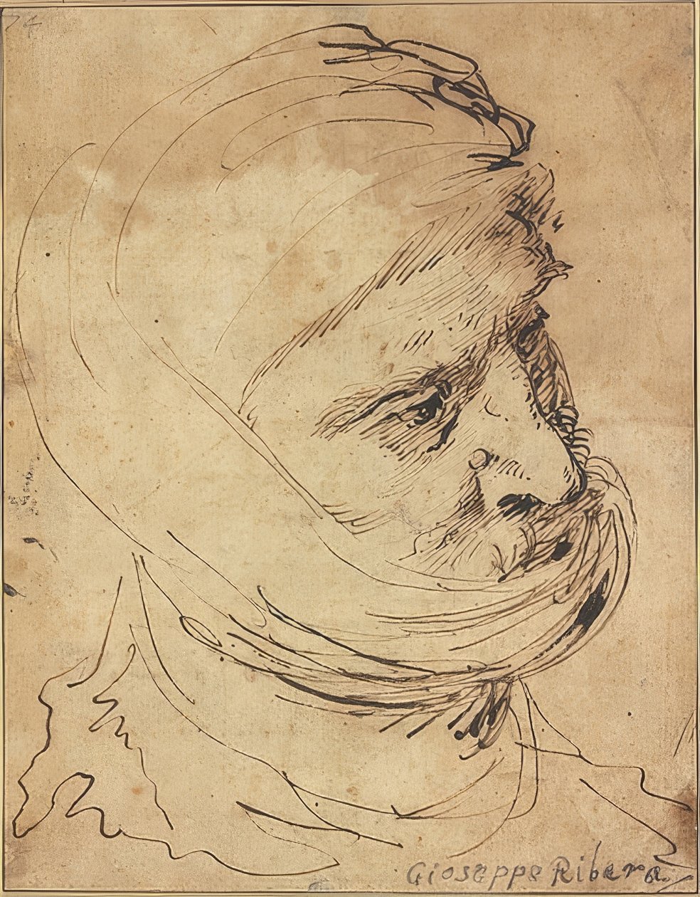 Cabeza barbuda, con un paño atado alrededor de la barbilla de Jusepe de Ribera