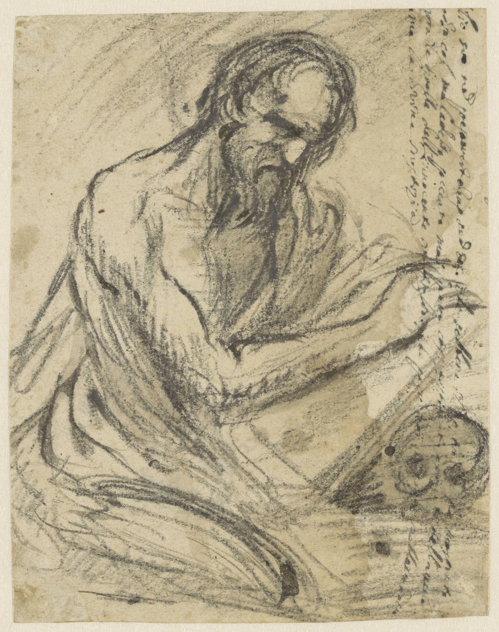 H. Jerónimo, escribiendo en un libro que sostiene sobre una calavera de Jusepe de Ribera