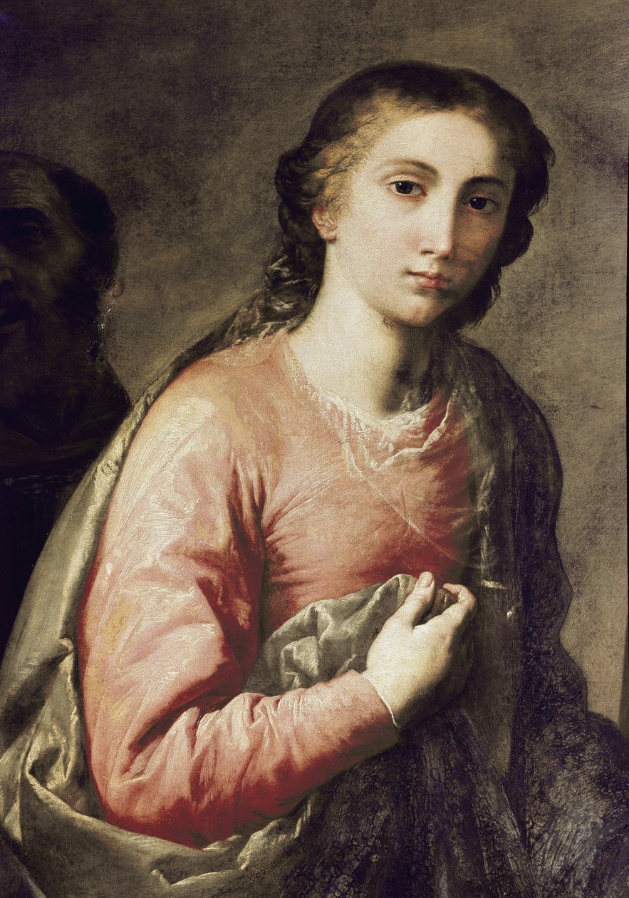 La Virgen. Detalle de la Sagrada Familia con San Bruno de Colonia y otros santos. Pintura de José (Jusepe) de Ribera, llamado lo Spagnoletto de Jusepe de Ribera