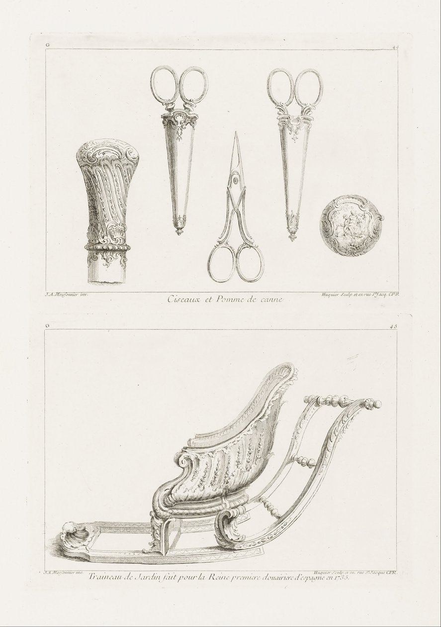 Diseño de tijeras y pomo de bastón de Juste Aurèle Meissonnier