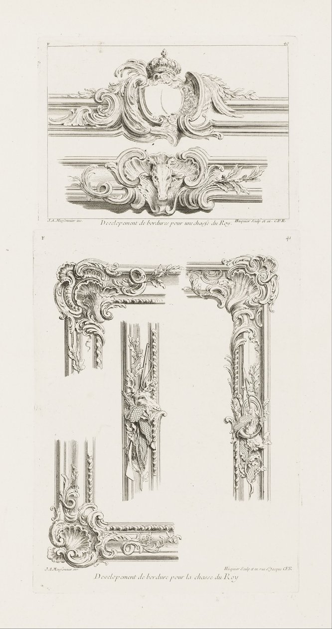 Diseño de dos detalles de borde de Juste Aurèle Meissonnier