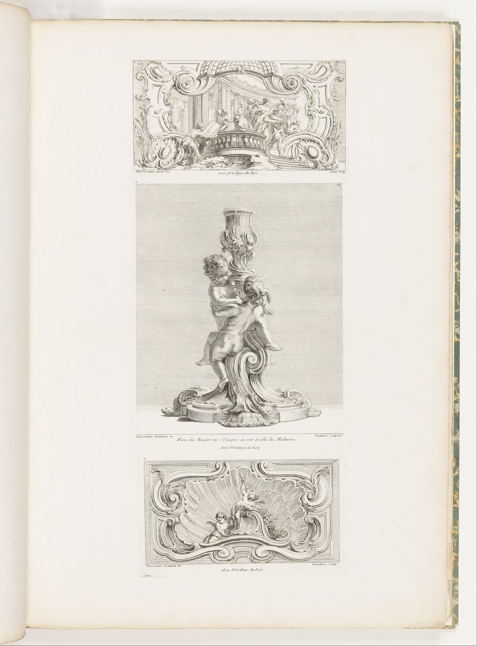 Panel ornamental que representa el rapto de Helena, pl. 24 en Oeuvre de Juste Aurèle Meissonnier