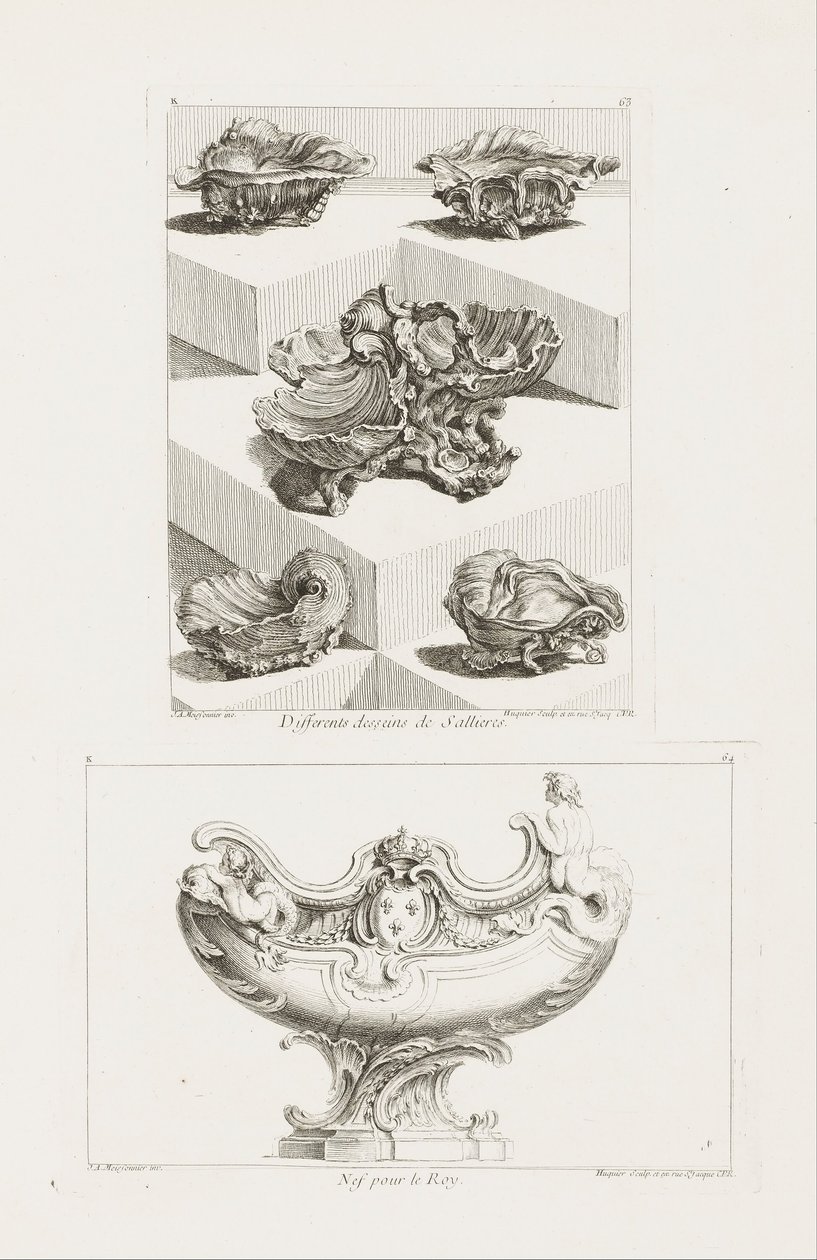 Diferentes diseños de saleros, pl. 63 en Oeuvre de Juste-Aurele de Juste Aurèle Meissonnier