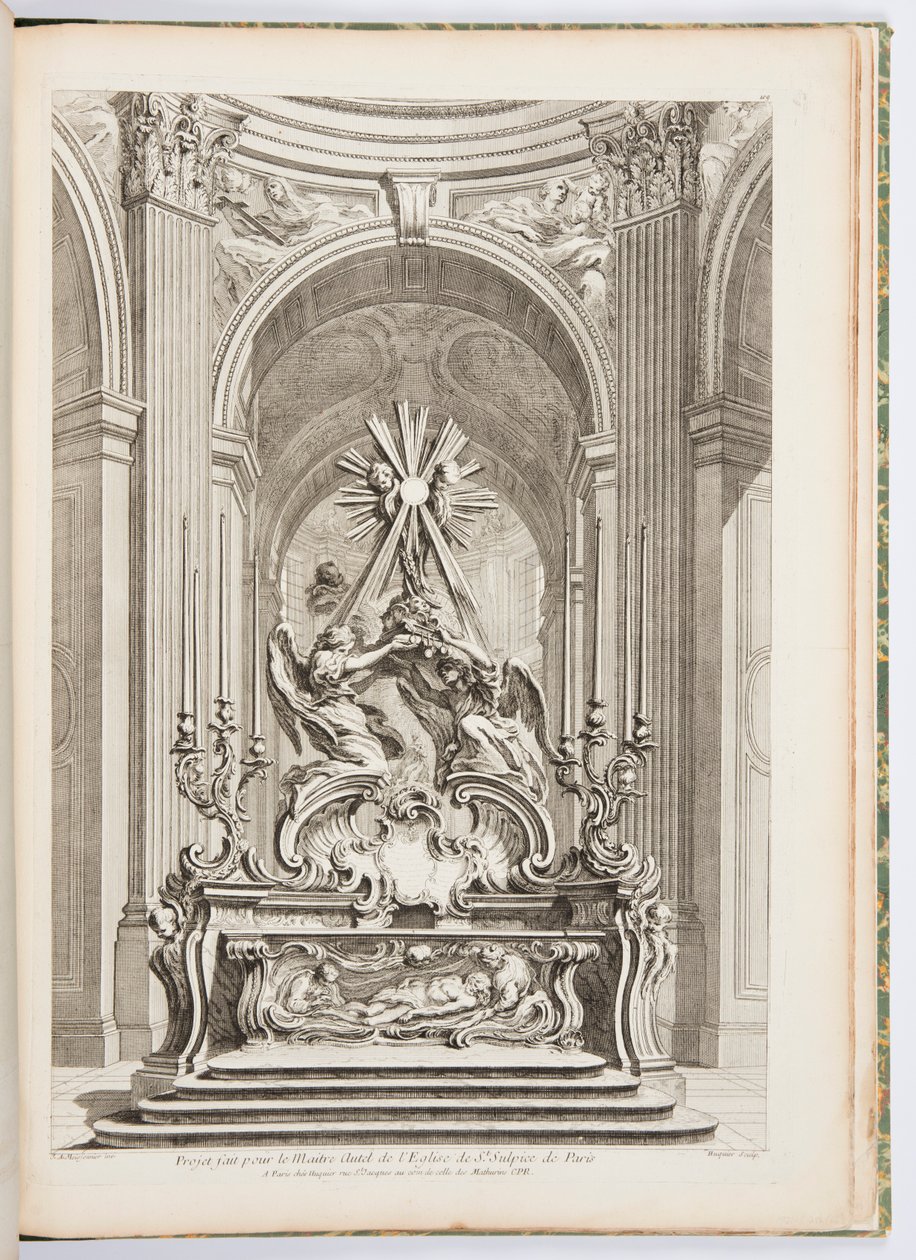 Diseño para el altar mayor de la Iglesia de St. Sulpice de París, lámina 109, en Obras de Juste-Aurèle Meissonnier de Juste Aurèle Meissonnier