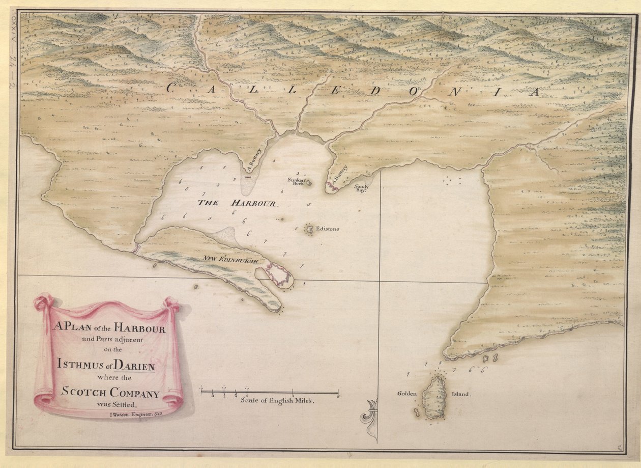 A PLAN of the HARBOUR and Parts of adjacent on the ISTHMUS of DARIEN where the SCOTCH COMPANY was settled. / I. Watson: Ingeniero: 1743. de Justly Watson