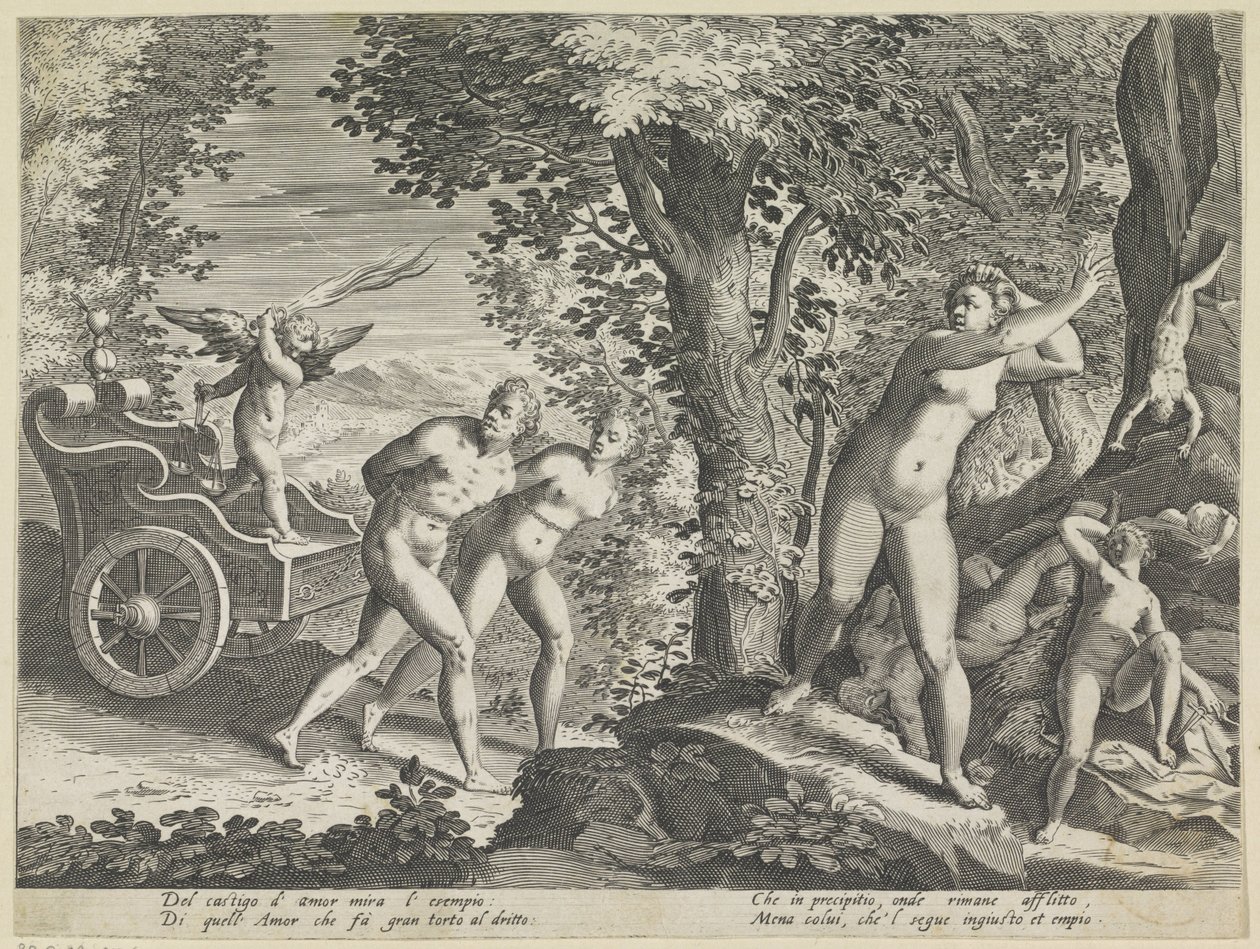 Desnudos perseguidos por Amor Castigo d´Amore Diferentes aspectos del amor (título de la serie) de Justus Sadeler (attributed to)