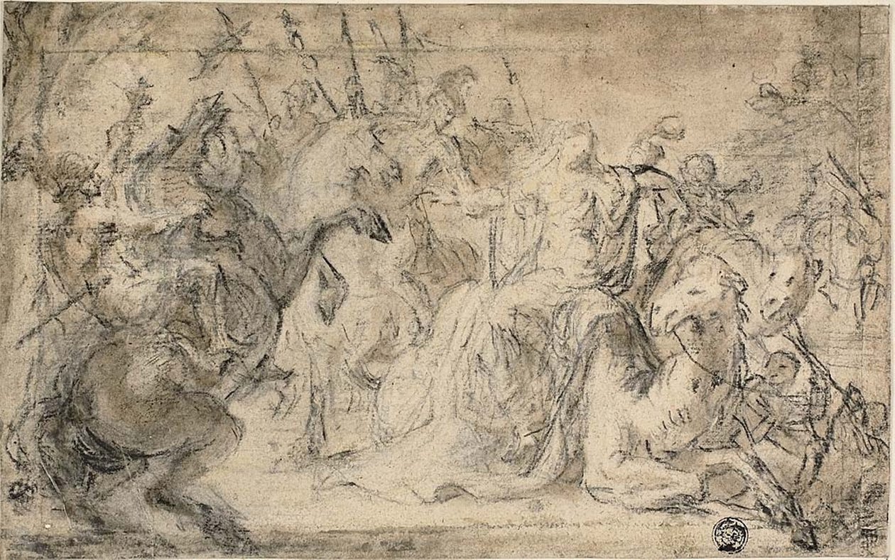 Zenobia rodeada de soldados montados de Justus van Egmont
