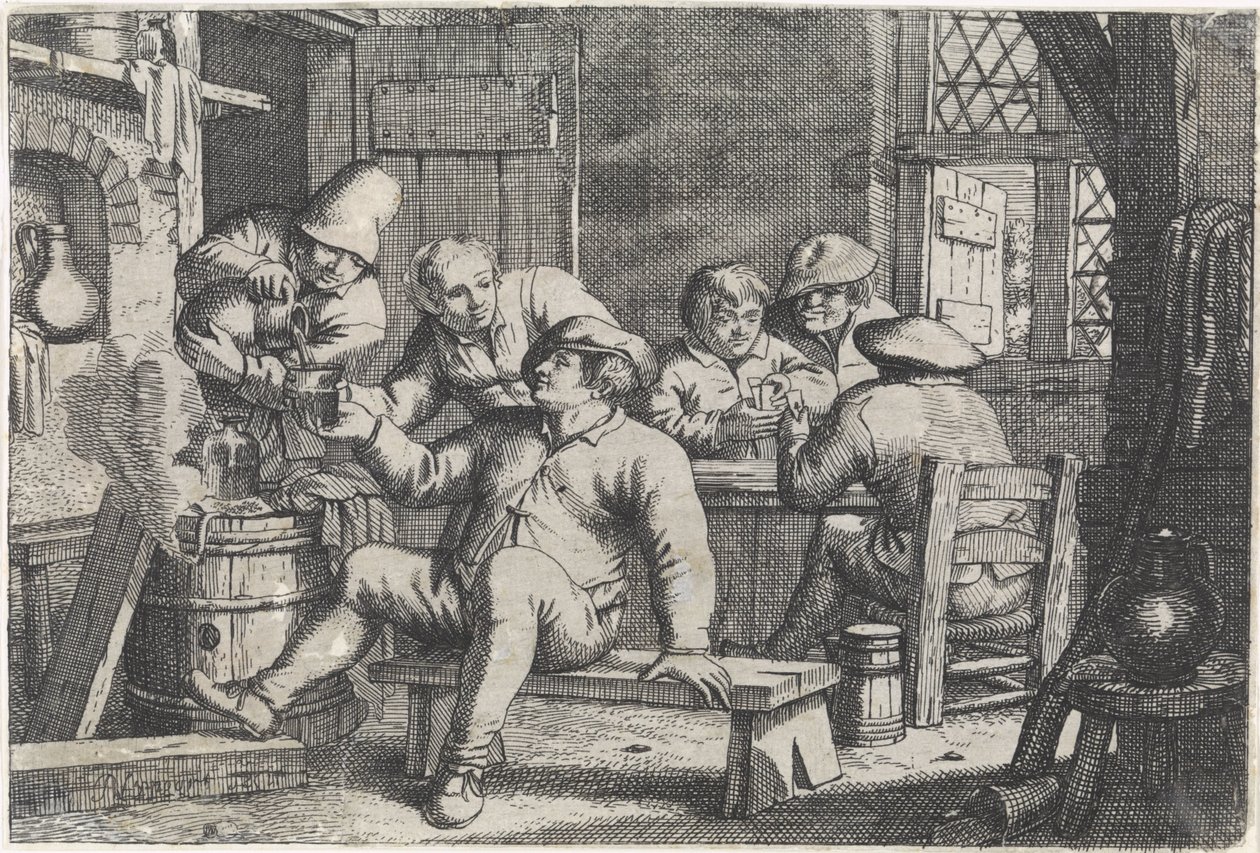 Interior con agricultores jugando a las cartas de Justus van den Nijpoort