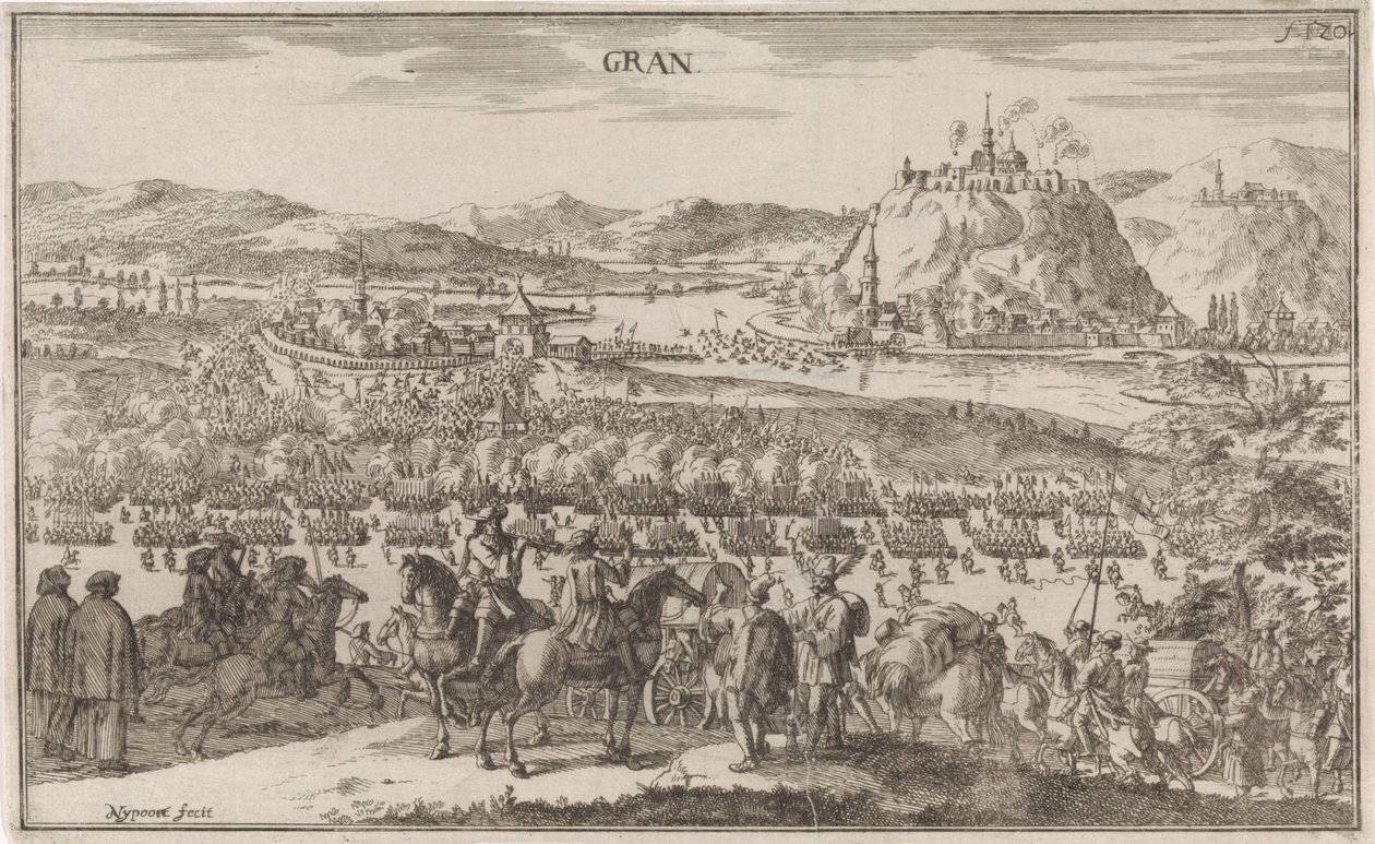 Escoria bij Párkány en 1683 Gran (título sobre objeto) de Justus van den Nijpoort
