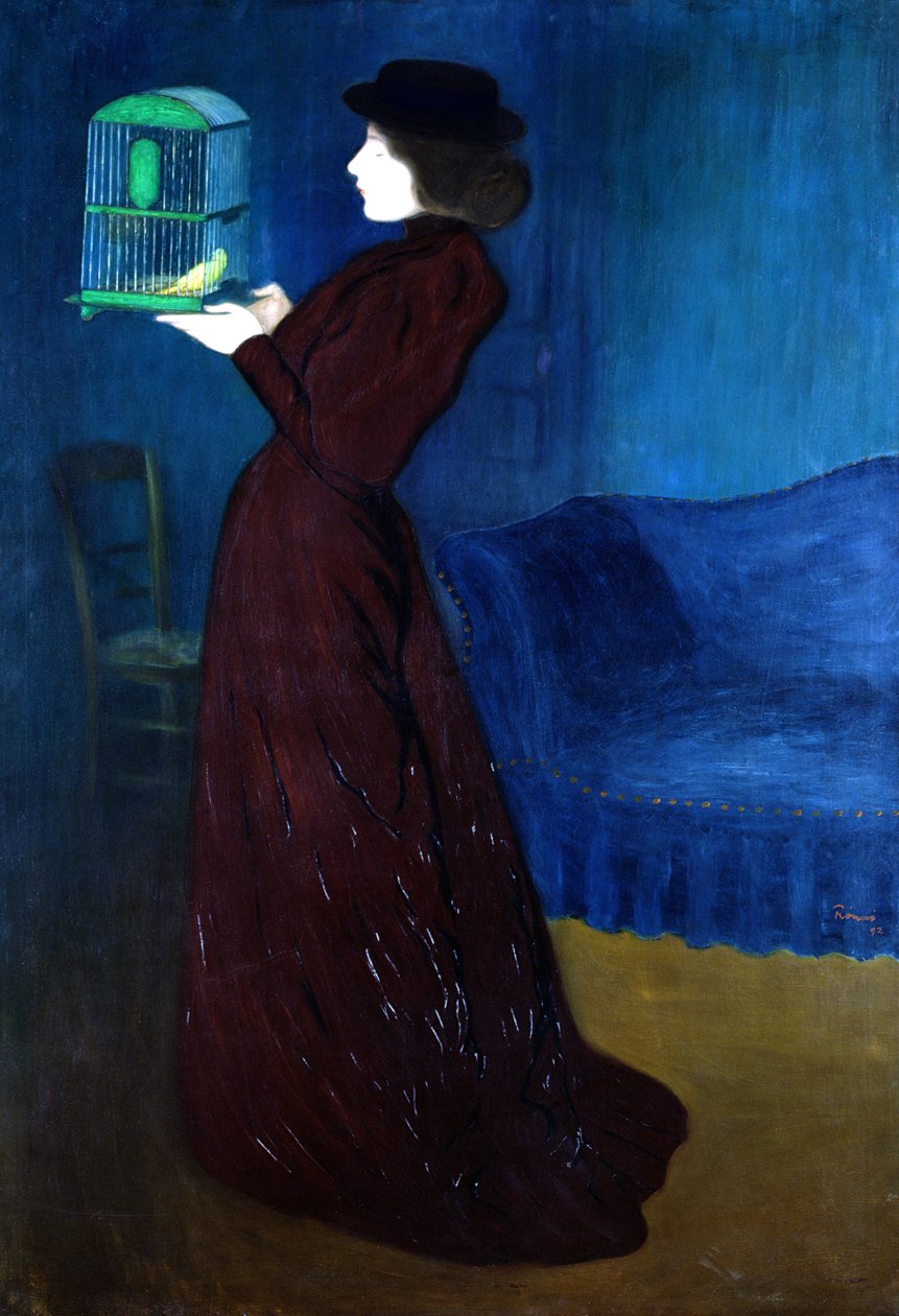 Mujer con una jaula de pájaros de József Rippl Rónai