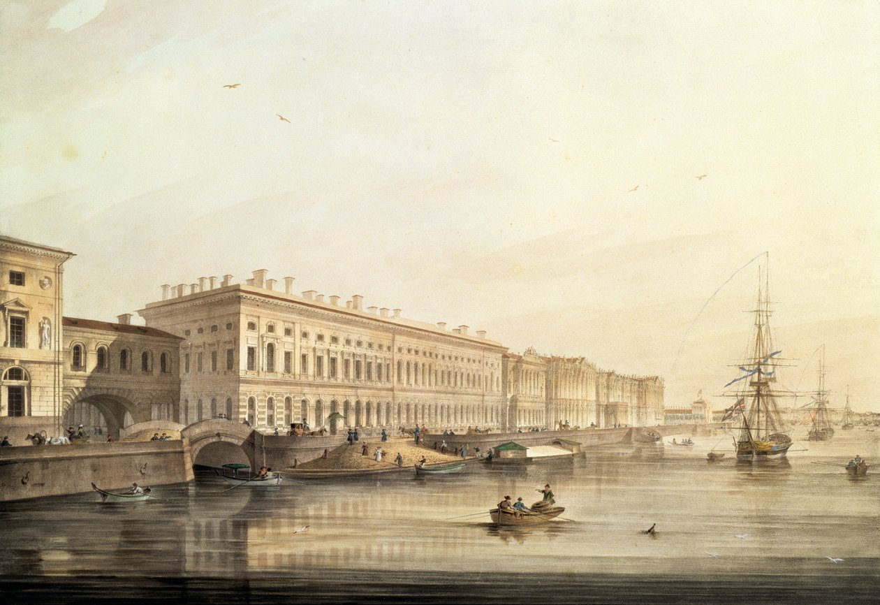 Vista del malecón del Palacio, grabado por Karl Petrovich Beggrov (1799-1875), 1826 de K. and Shiflard, S. Sabat