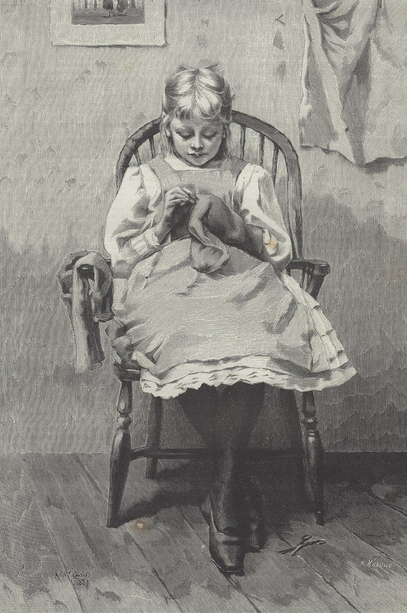 Costurera adolescente, grabado por Fortuné Méaulle (1844-1901) (grabado) de K. McCausland